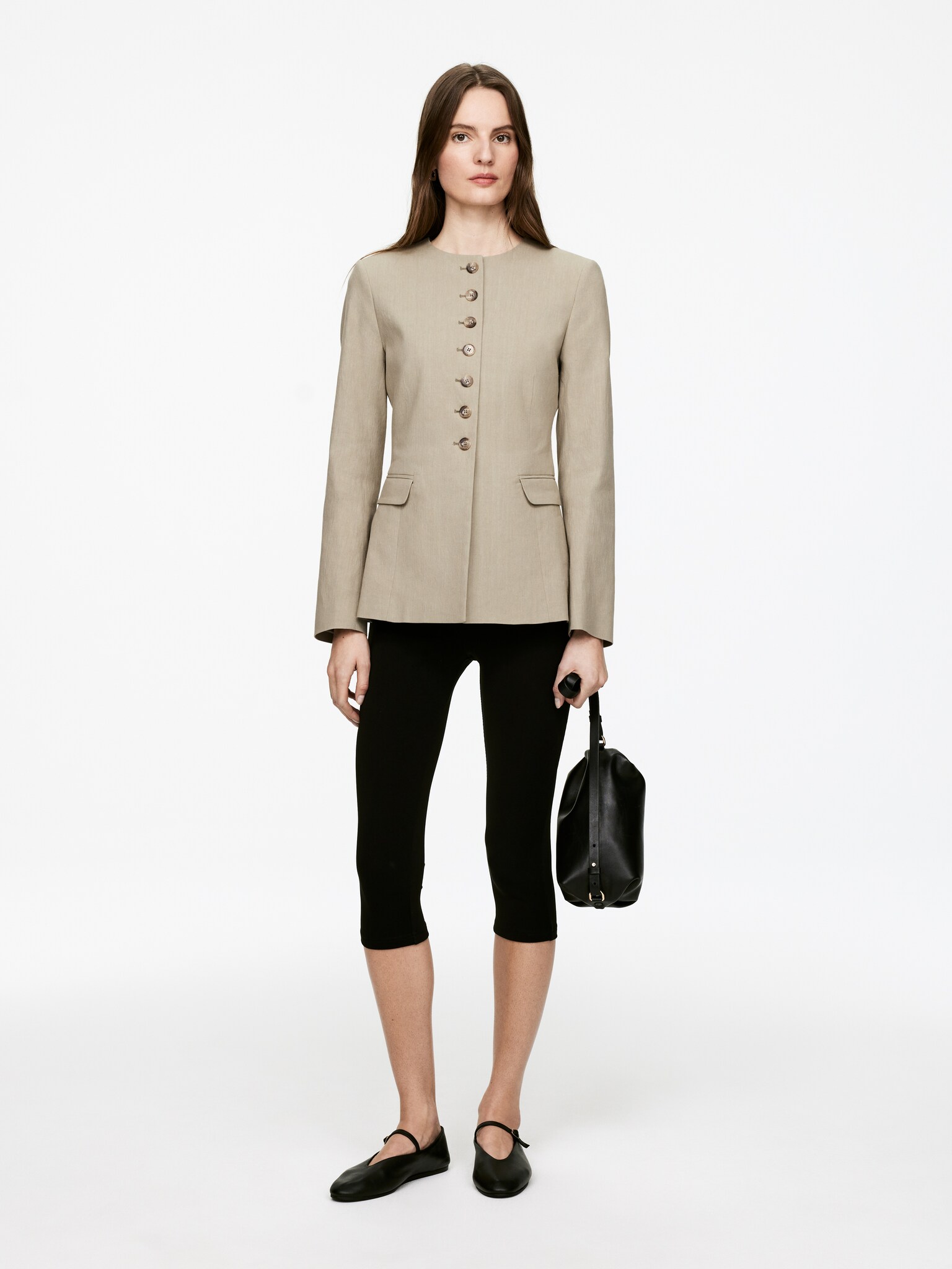 Linen-Blend Blazer - Mole/Dark Brown/Black