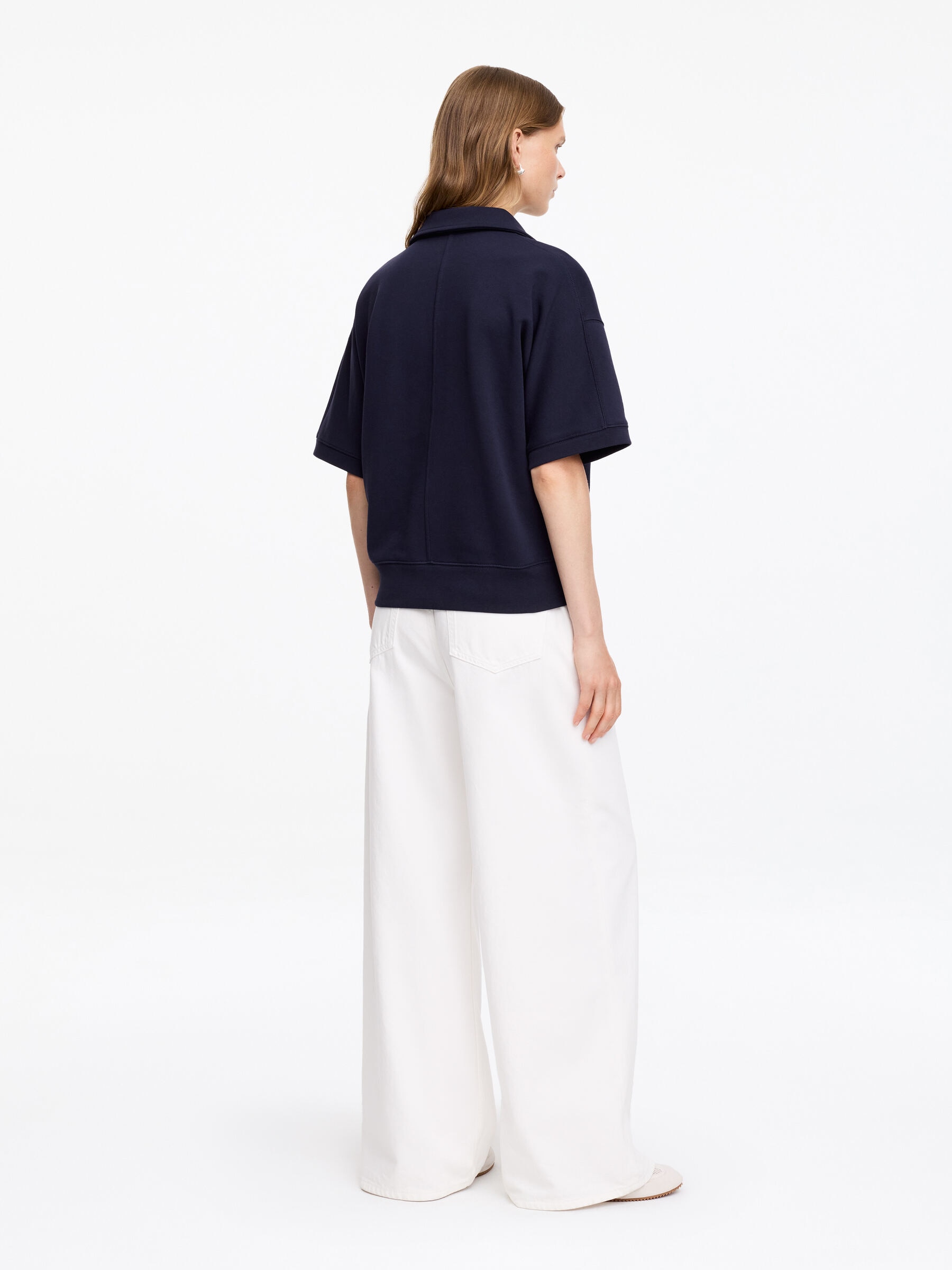 French Terry Polo Sweatshirt - Navy - Regular fit - Women - StillMedia/Lookbook - 5