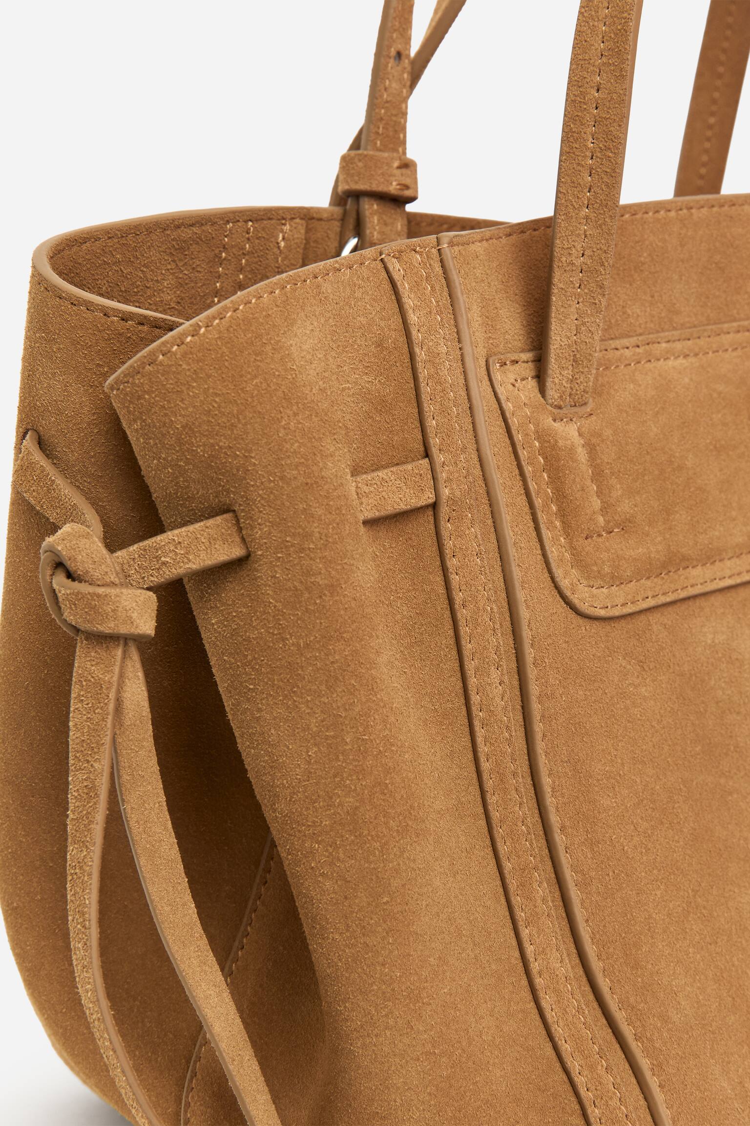 Geantă tote din piele split - Maro/Negru - 5