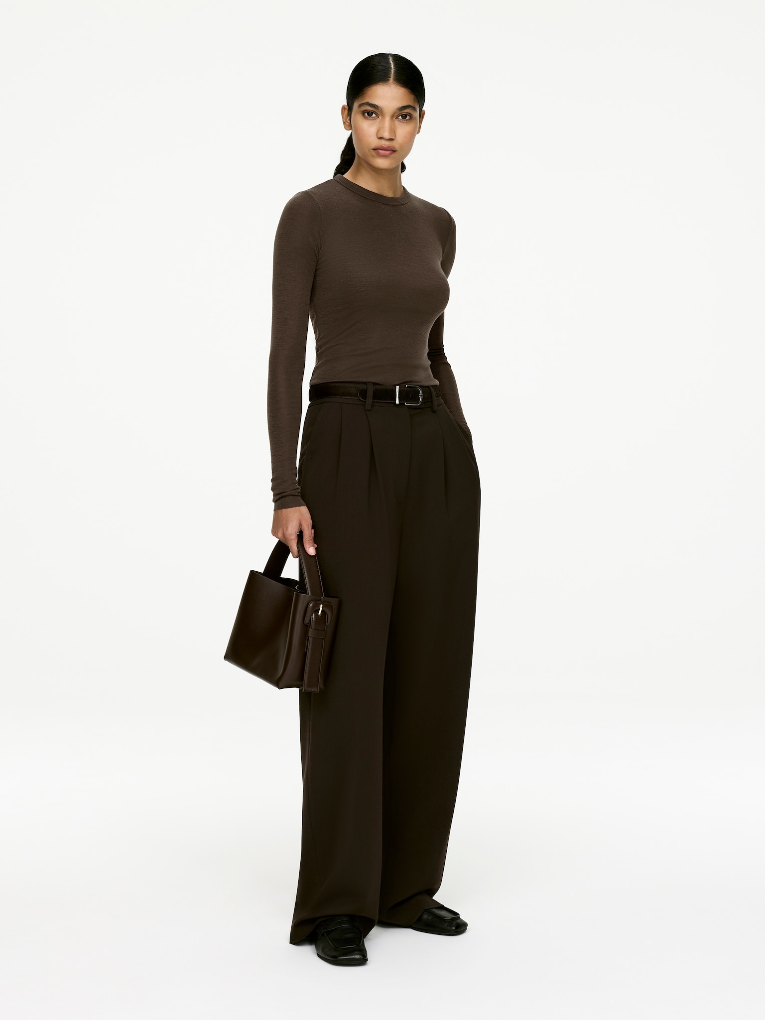 Long-Sleeved Merino Top - Dark Brown/Dark Mustard/Dark Grey Melange/Black - 4