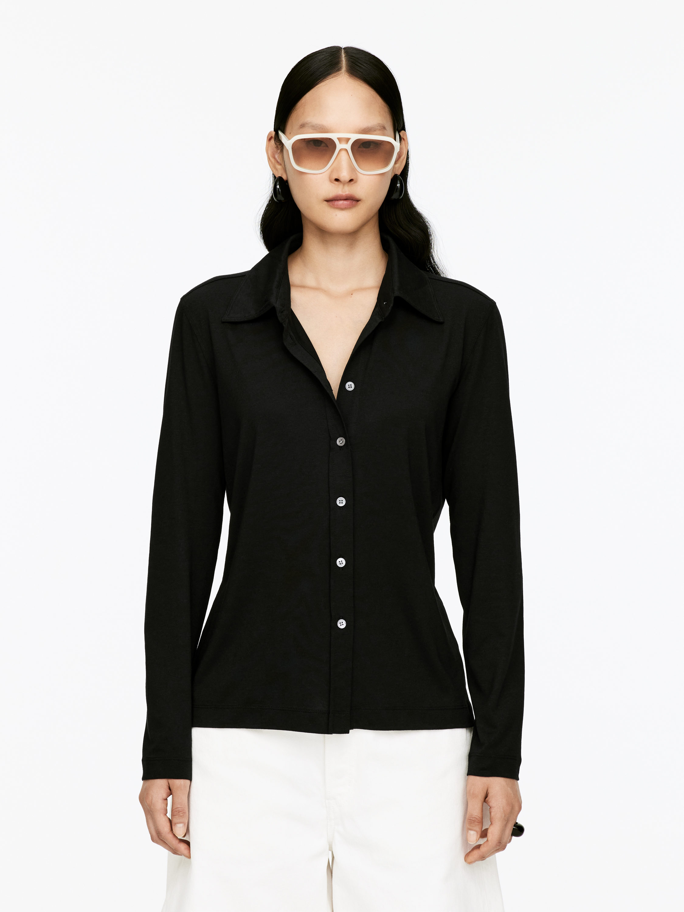 Lyocell-Blend Shirt - Black - Slim fit - Women - StillMedia/Lookbook - 3