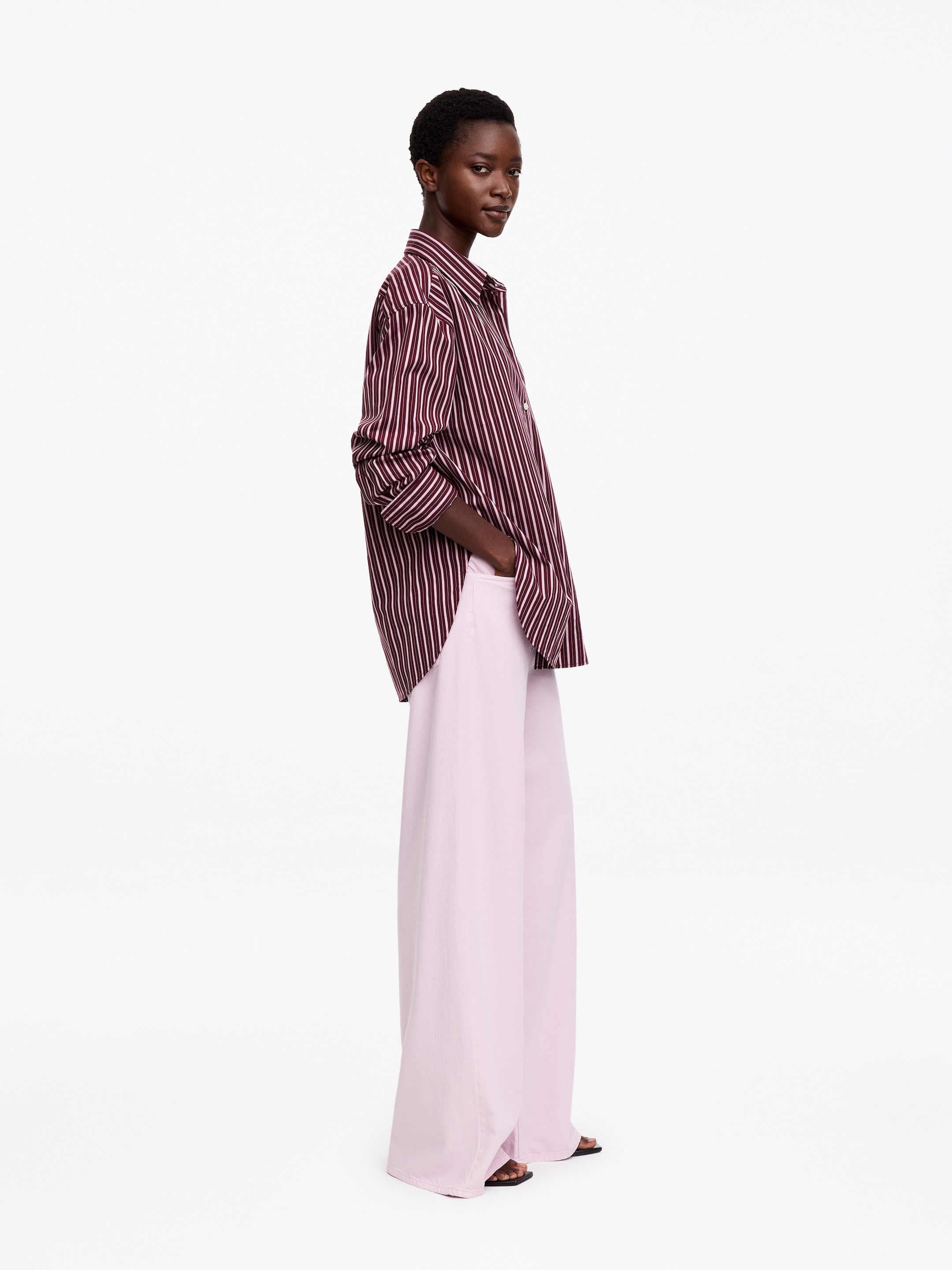 Popelinowa koszula o luźnym kroju - Ciemnoczerwony/biały - Luźny fason - women - StillMedia/Lookbook - 2