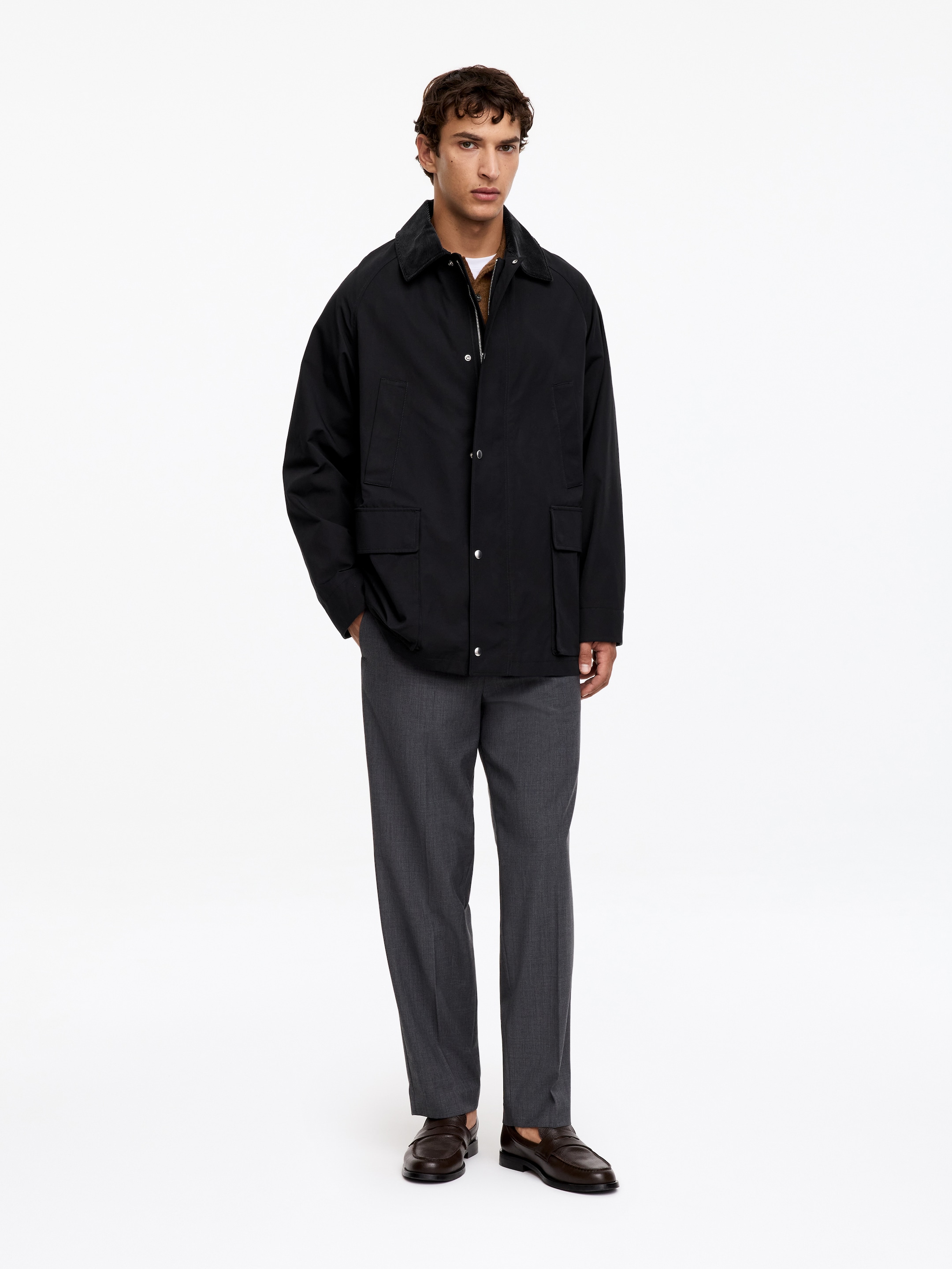 Manteau ciré mi-long-Black-20111