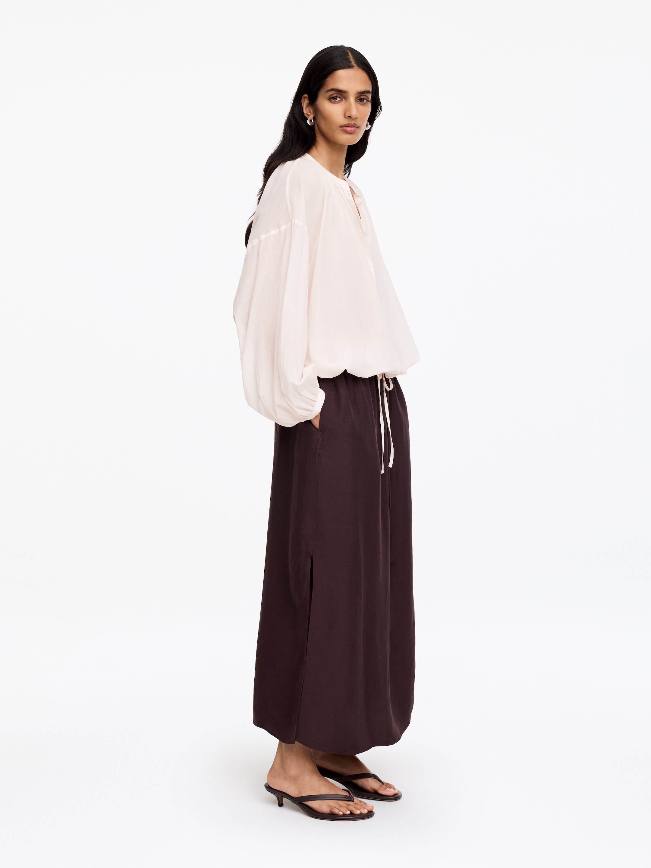Crepe Drawstring Blouse - Light Pink - Loose fit - Women - StillMedia/Lookbook - 4