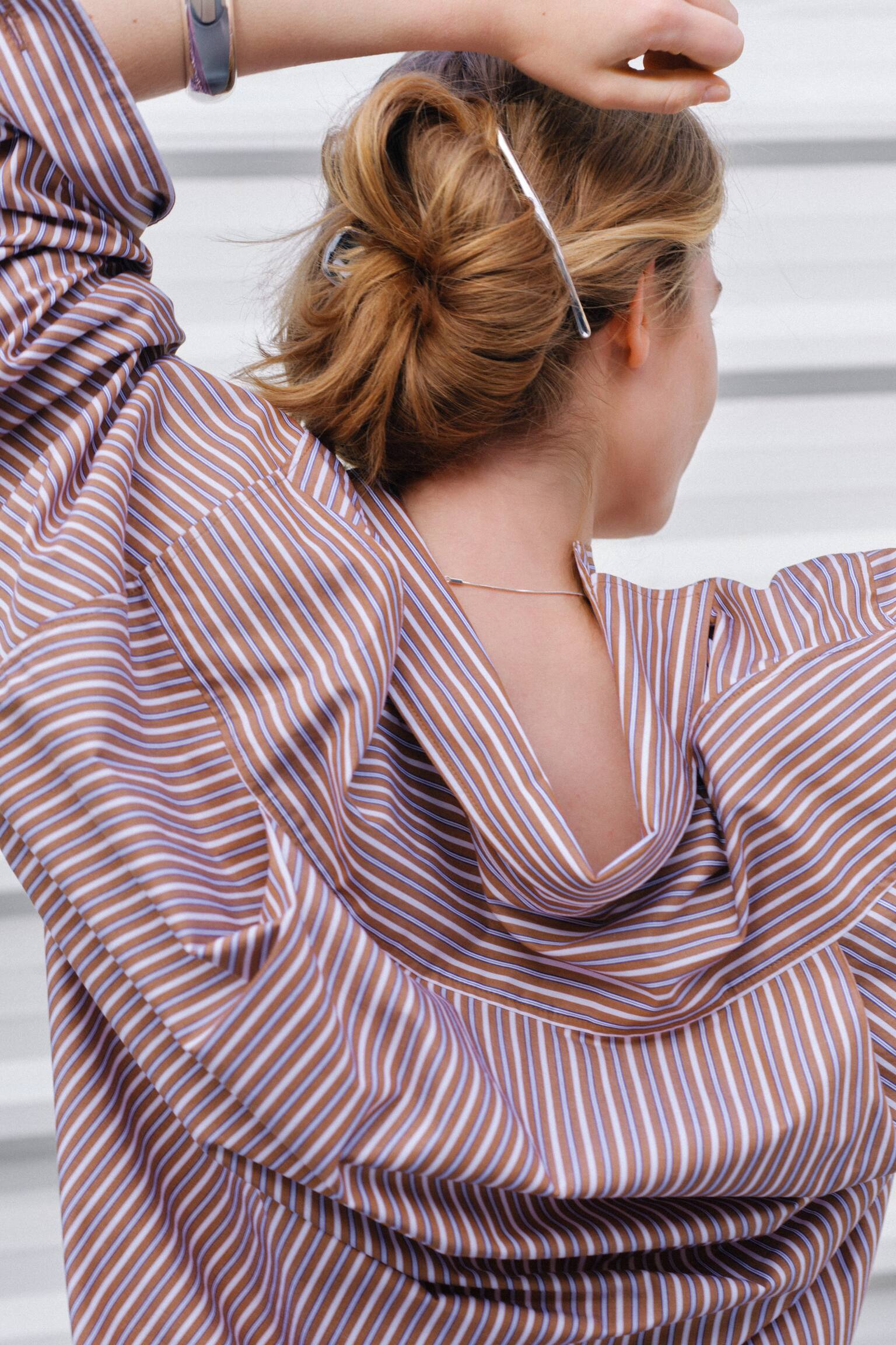 Skjorta i bomull - Brun/vit/Ljusblå/randig - 4