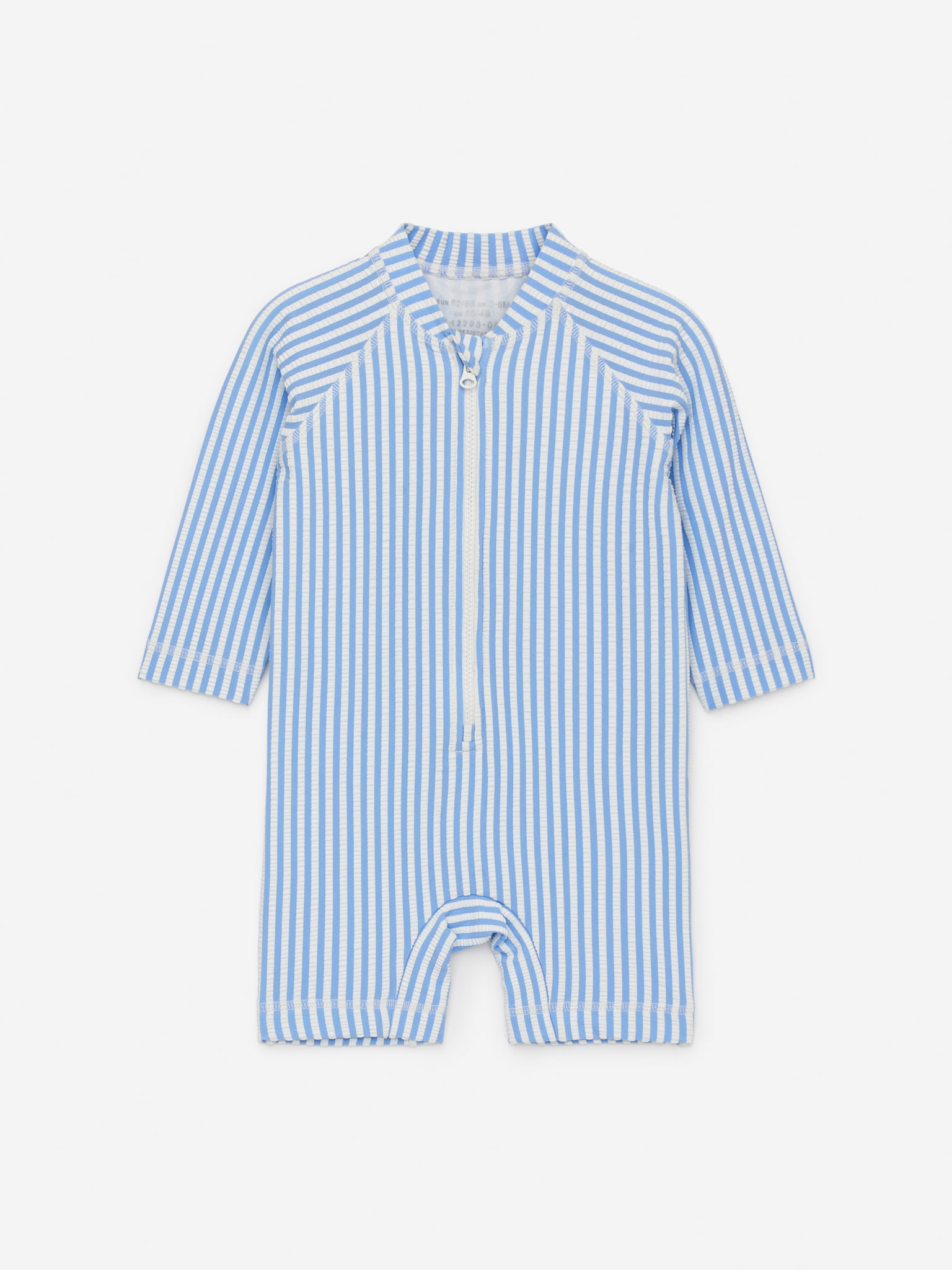 Langärmliger Seersucker-Schwimmanzug mit UV-Schutz - Hellblau/Weiß