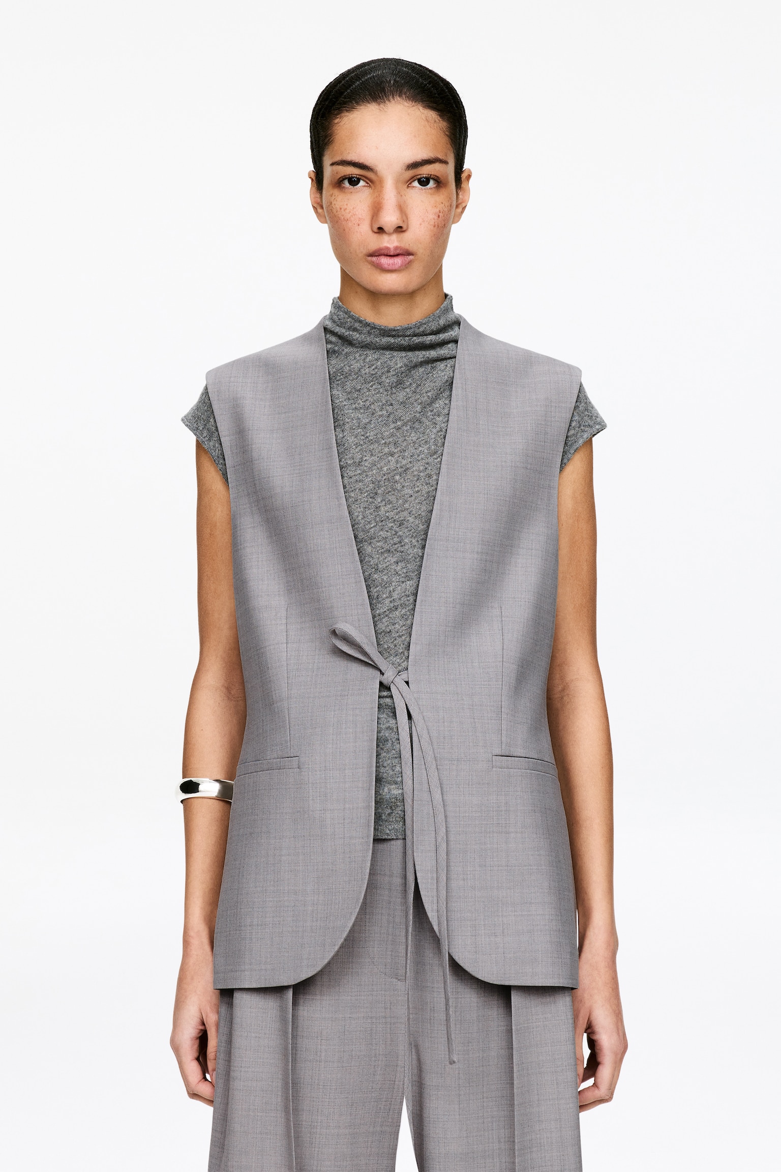 Figursyet vest - grå - 1