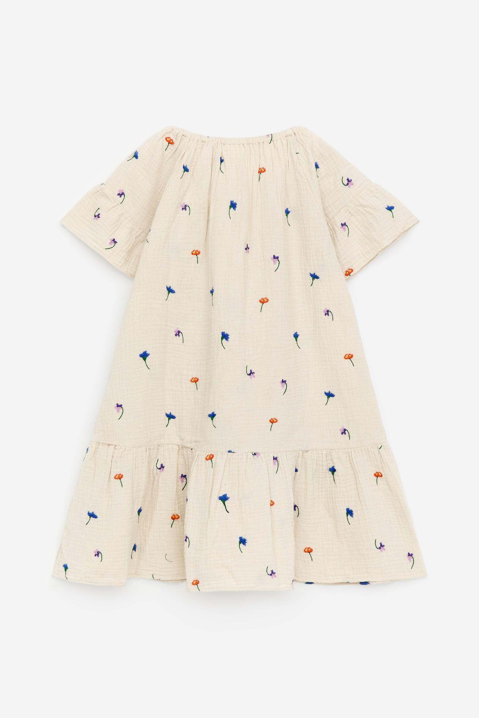 Klänning med broderi och volang - Off-white/blommig - 3