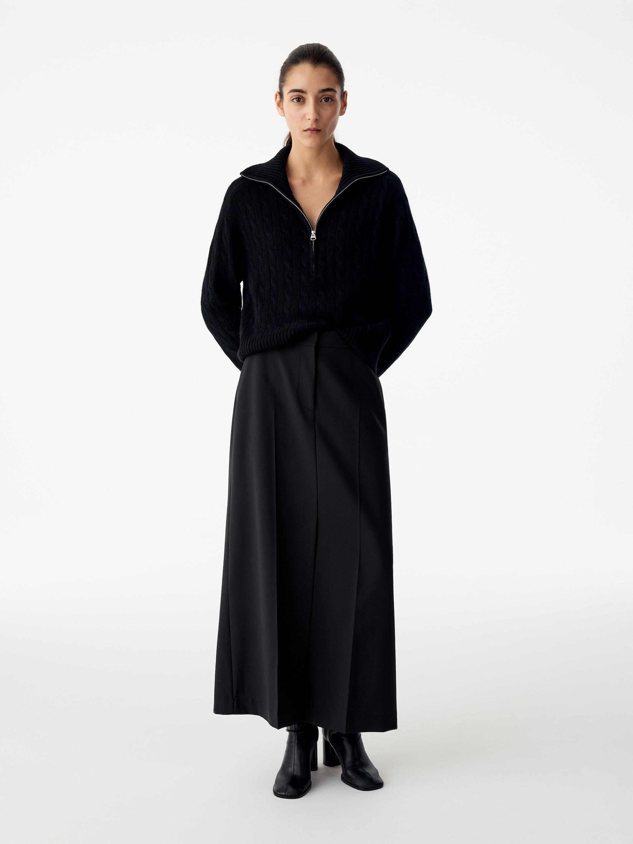 Long Tailored Skirt-Black-21431