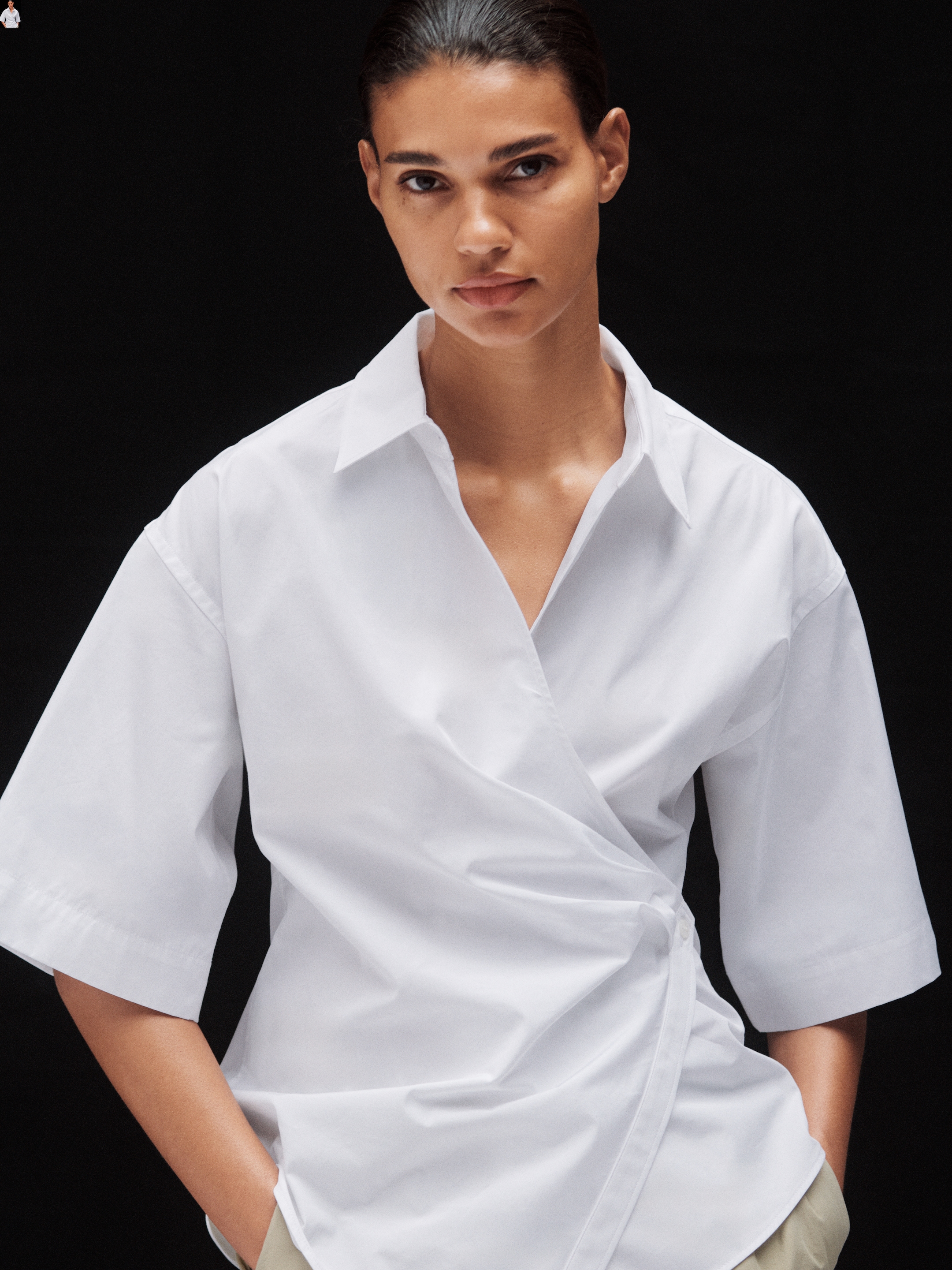 Cotton Wrap Shirt-White-19705