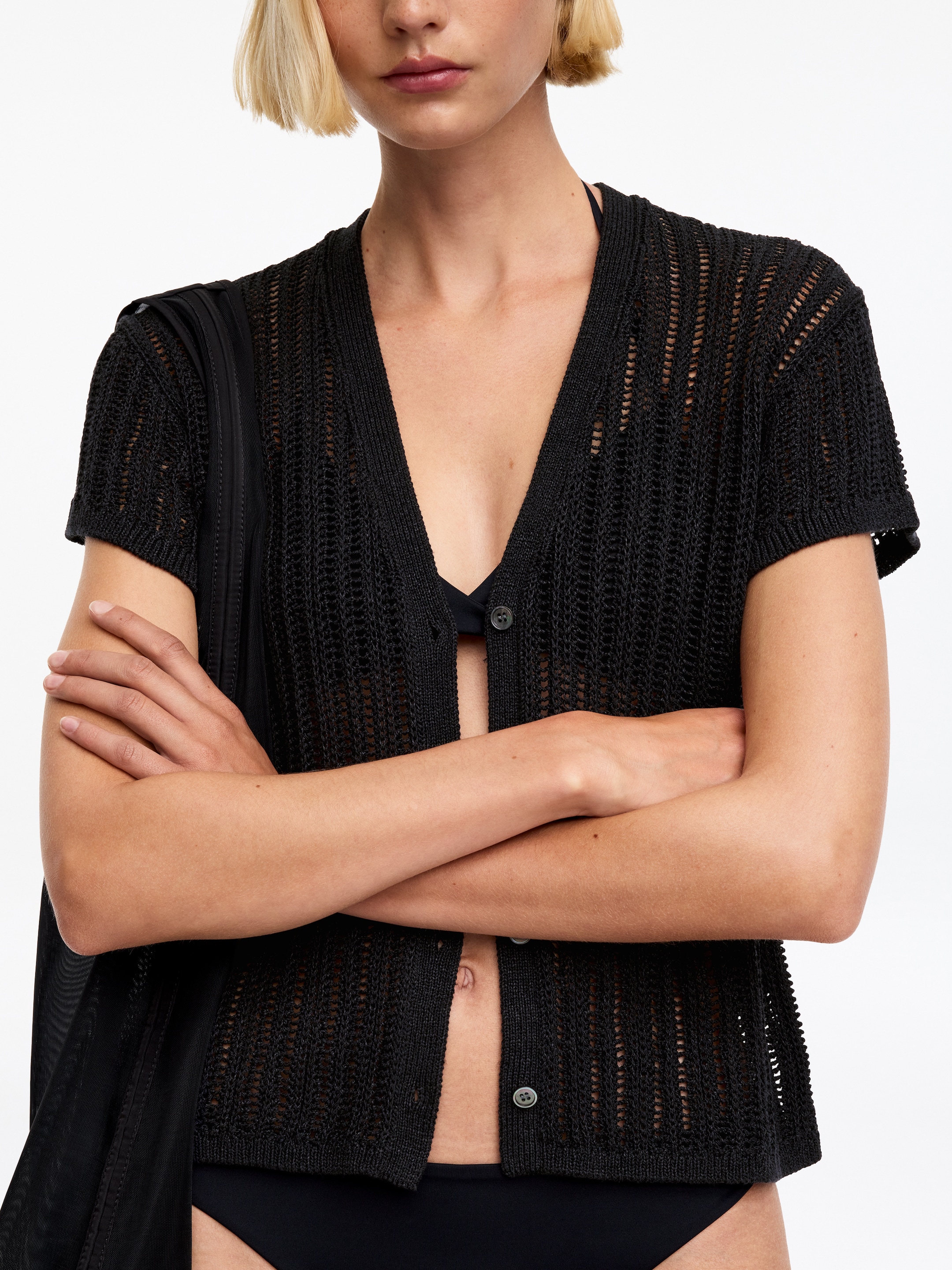 Gehäkelte Strickjacke - Schwarz - Regular Fit - Damen - StillMedia/Lookbook - 3