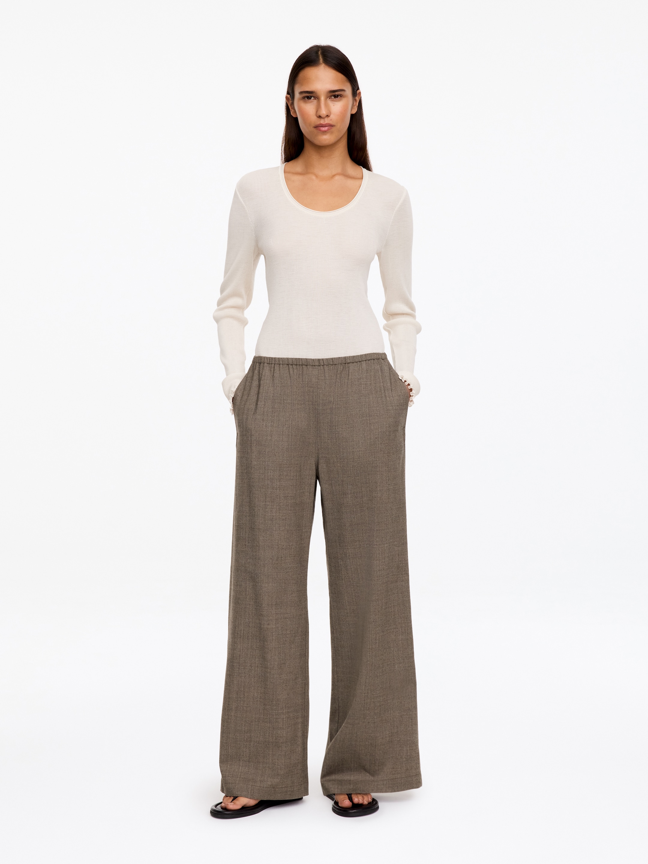 Wool-blend Flannel Trousers-Brown-21184