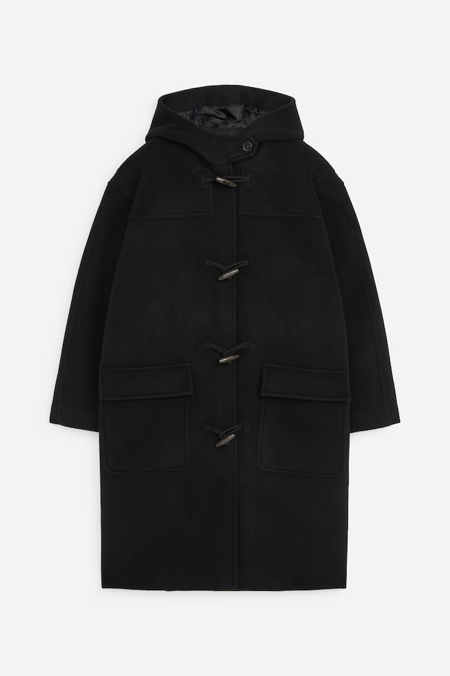 Duffle-coat en laine mélangée - Noir - 1