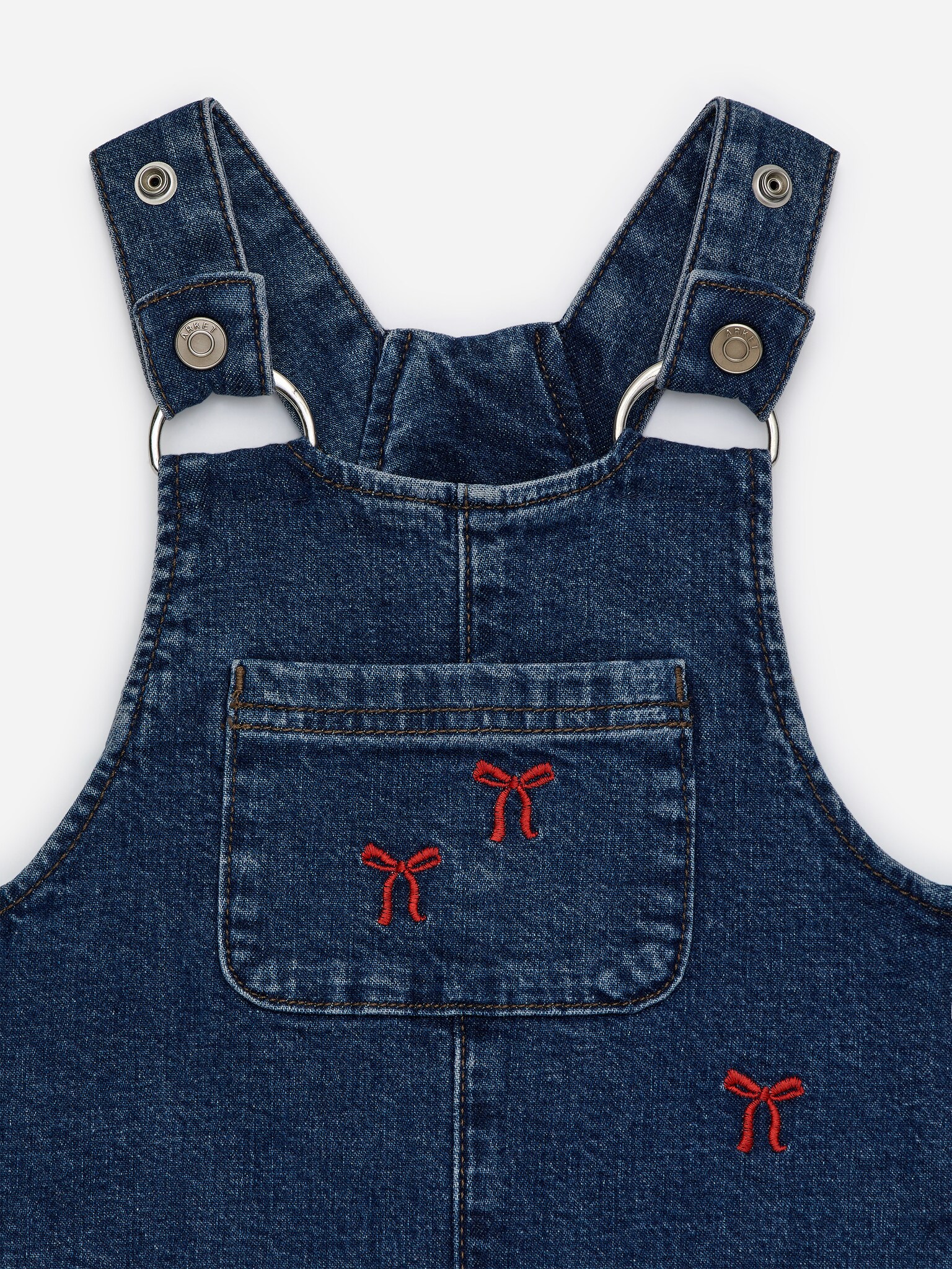 Salopette en denim brodée - Bleu foncé/Nœuds/Bleu ciel - 2