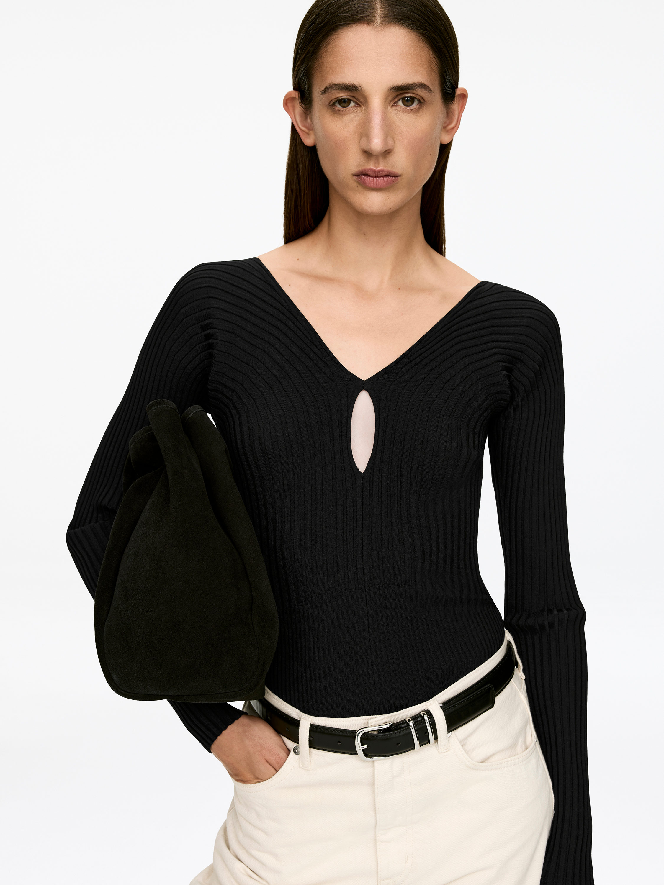 V-Neck Rib Top - Black - Slim fit - Women - StillMedia/Lookbook - 4