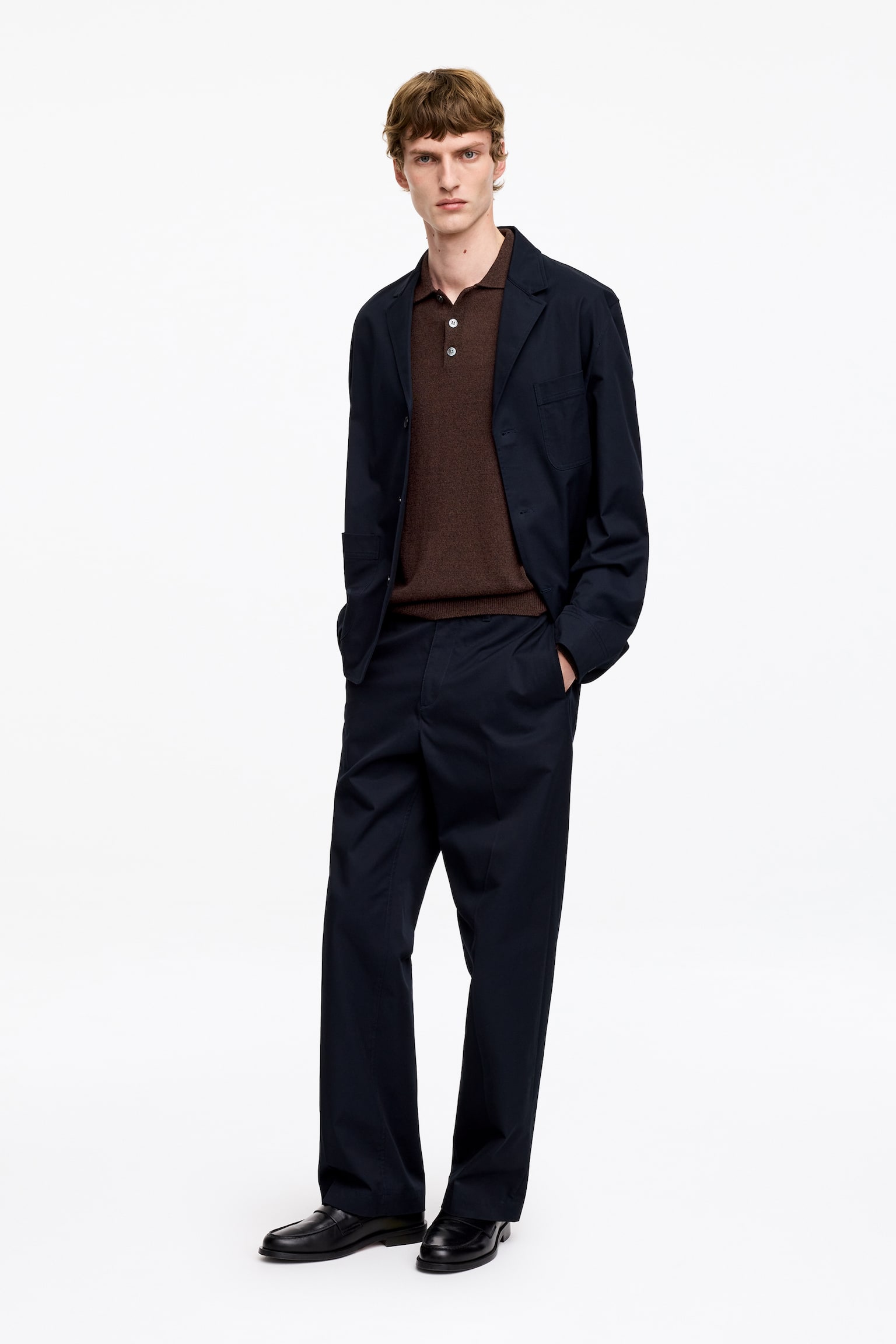 Polo en lin mélangé - Brun chiné/Bleu foncé - 5