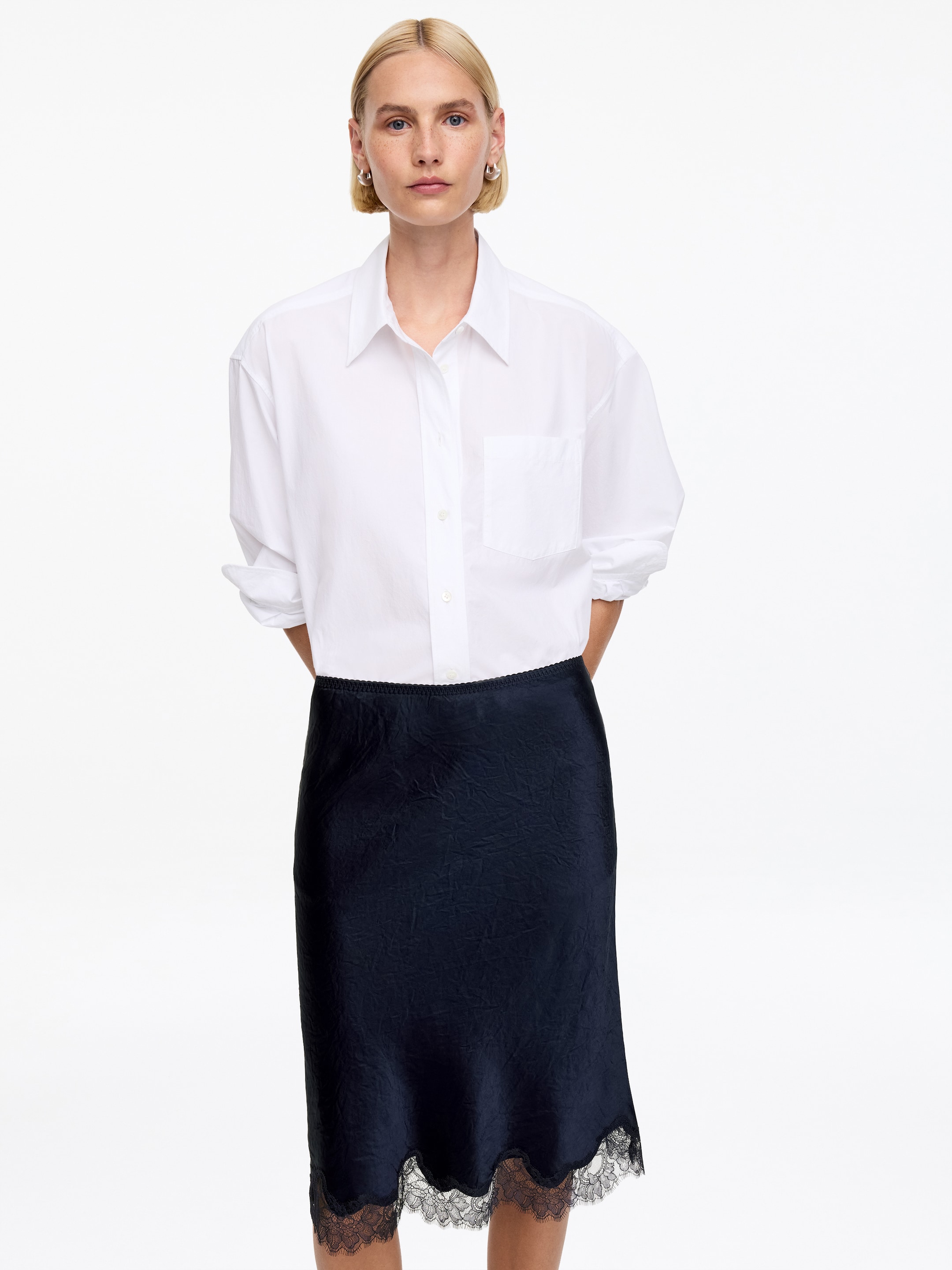 Gonna con dettagli in pizzo - Blu scuro - Regular fit - Women - StillMedia/Lookbook - 5