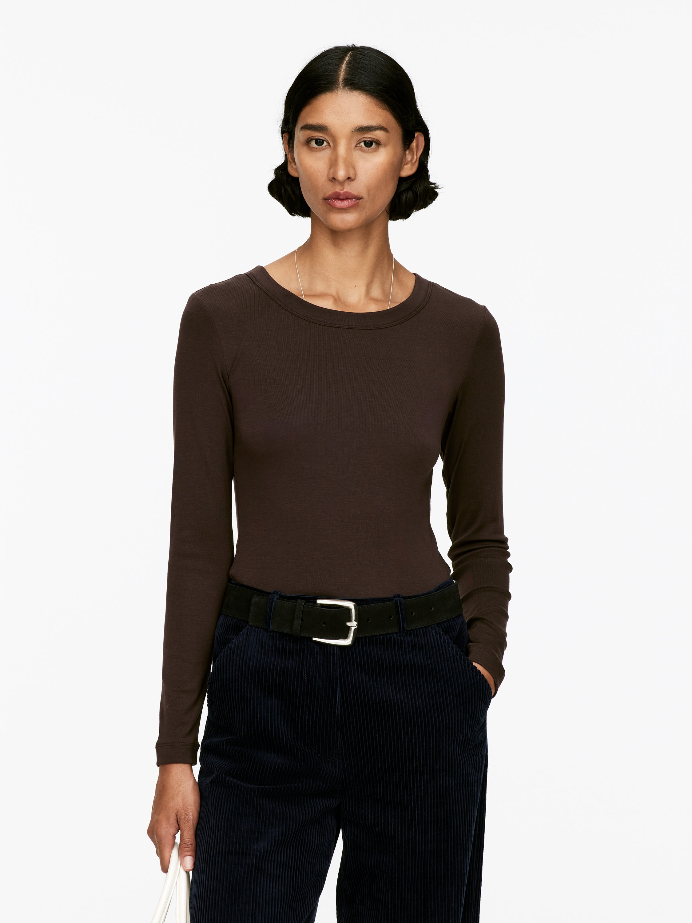 Rib Long-Sleeve Top-#3C3533-16408
