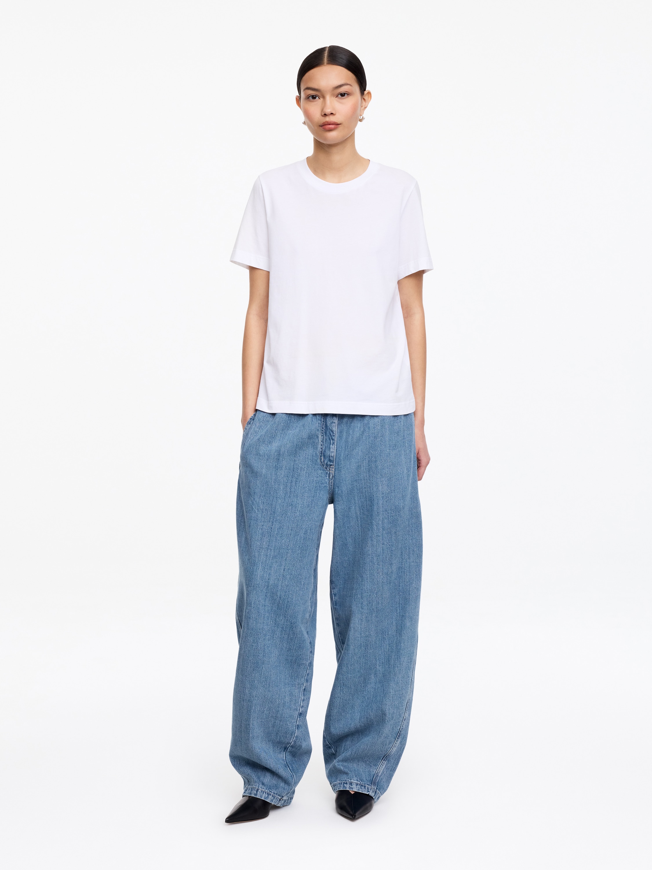 Pull-on denim broek - Gewassen blauw/Gebroken wit