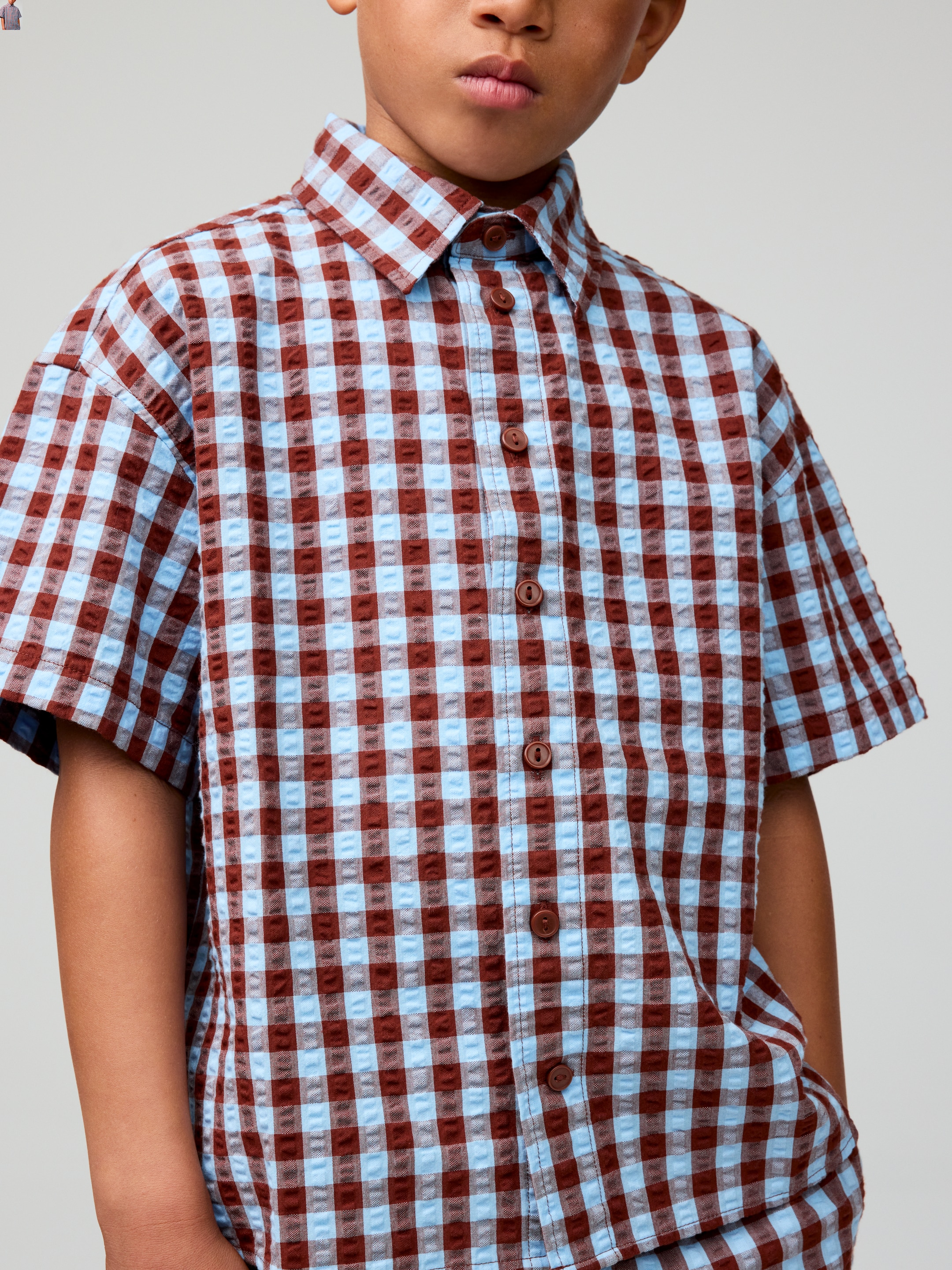 Short-Sleeve Seersucker Shirt-#62433C-19231