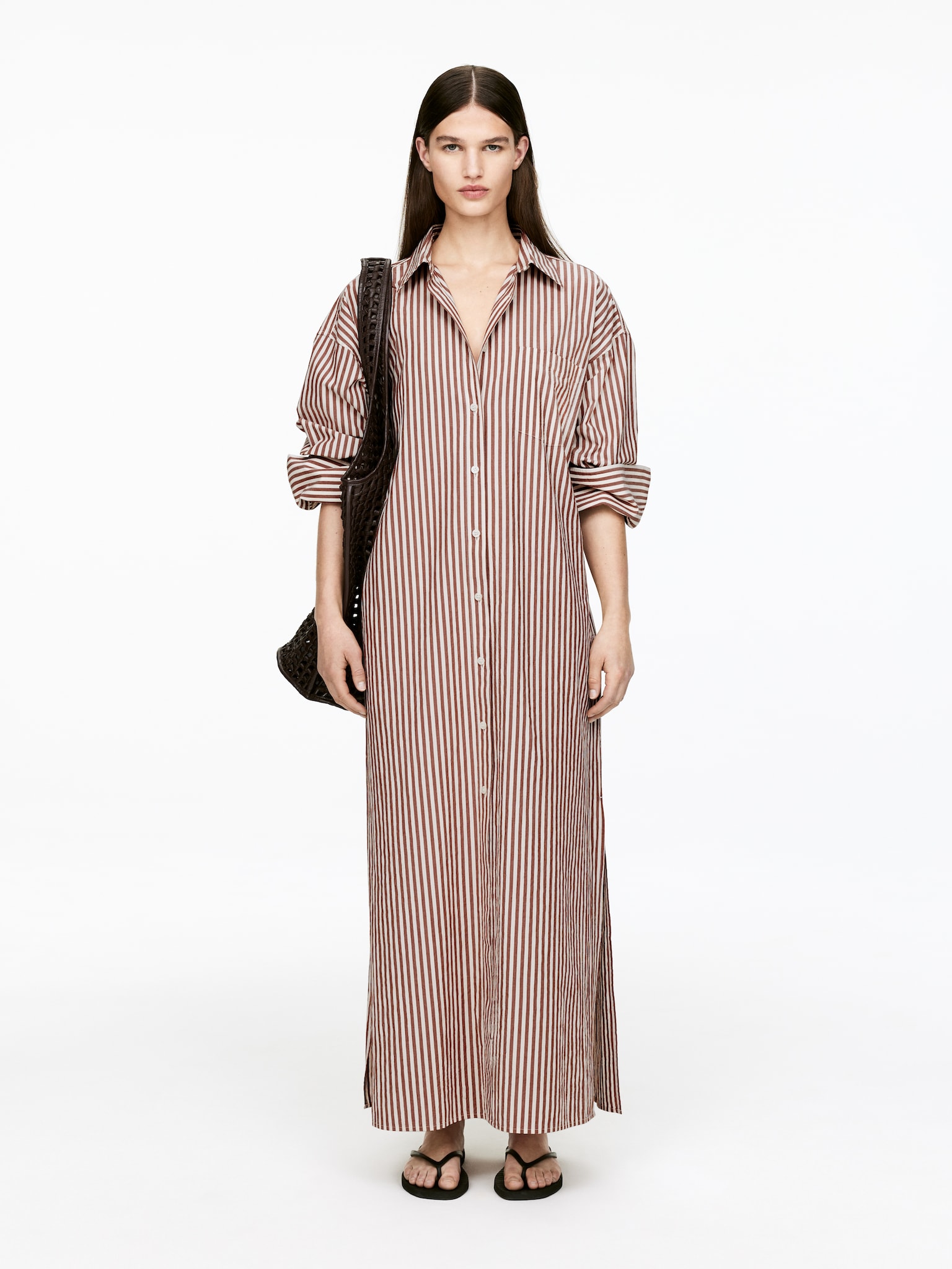 Vestido camisero de algodón - Marrón/blanco/Azul/blanco