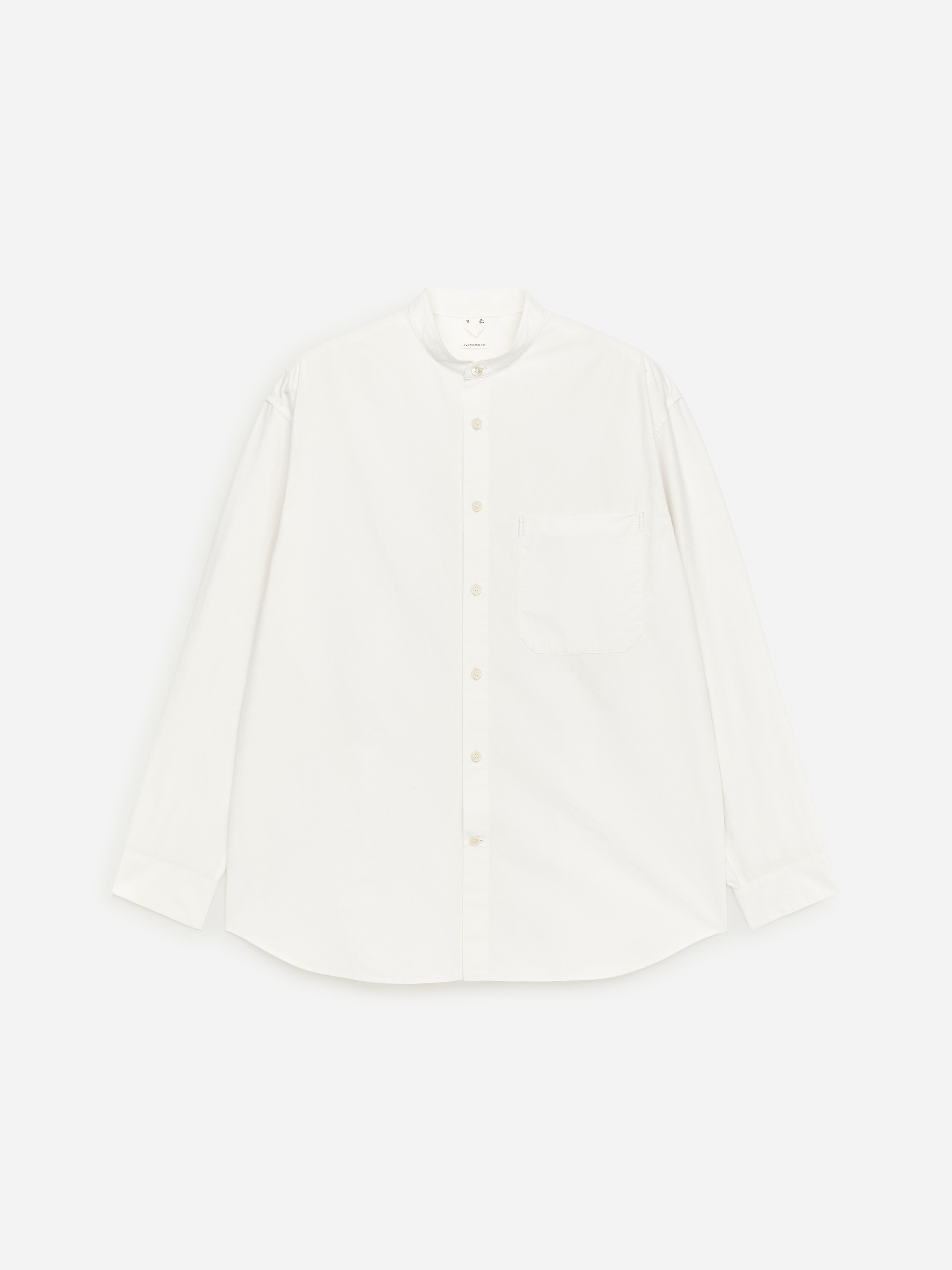 Poplin overhemd met bandkraag - Gebroken wit/Zwart