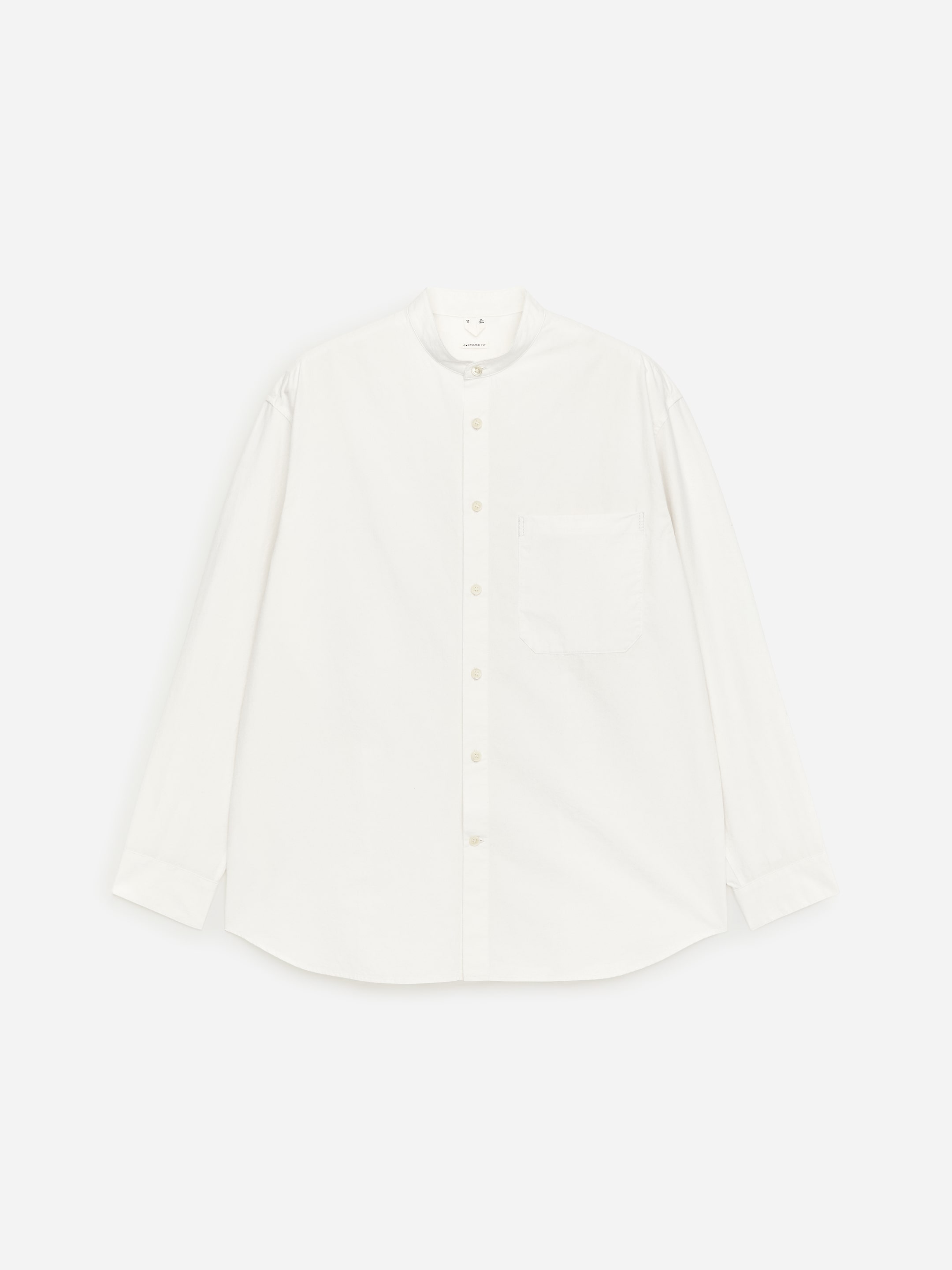 Band-Collar Poplin Shirt-#F4F3E9-18243