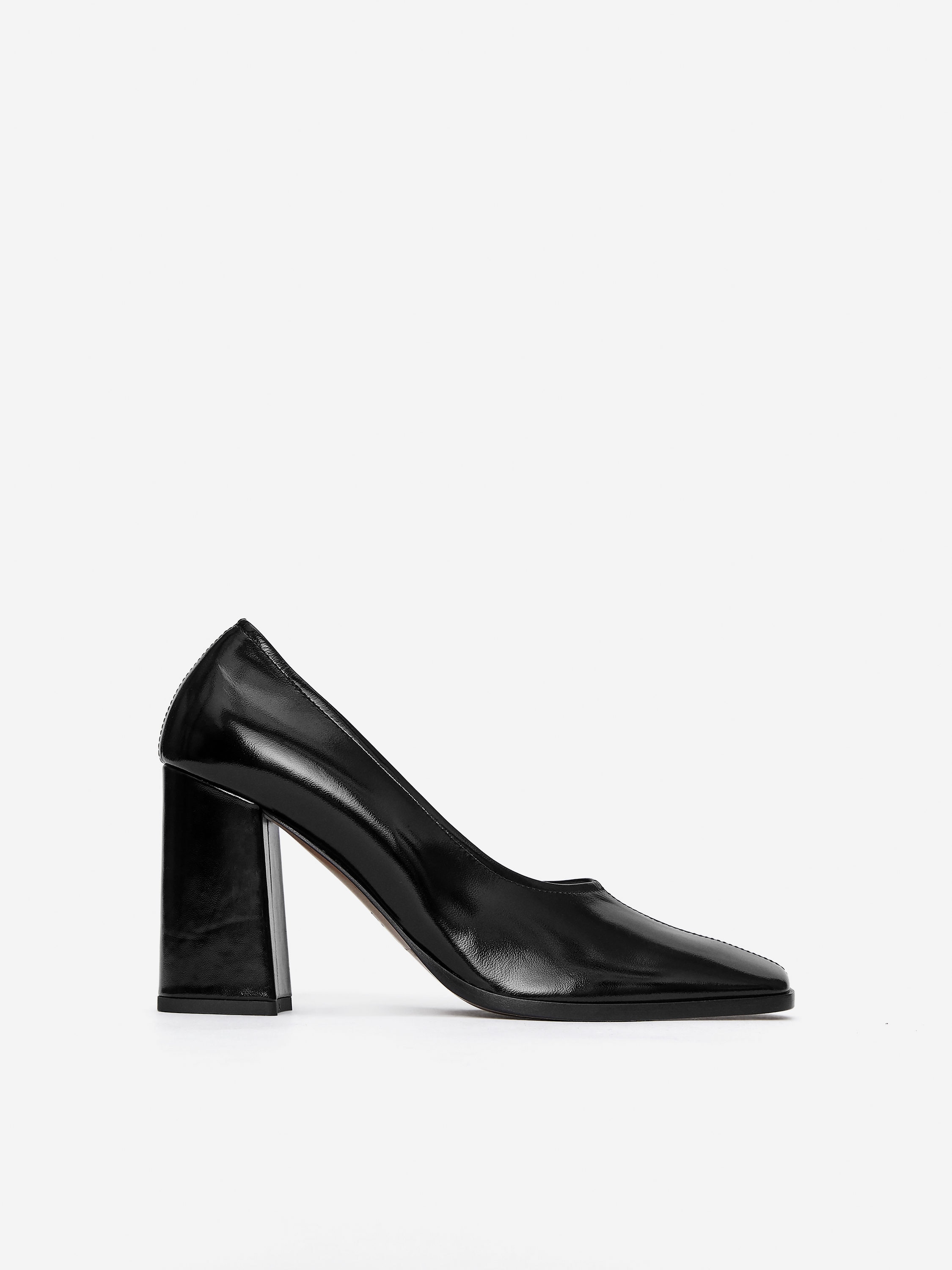 Block Heel Leather Pumps-#272627-16457