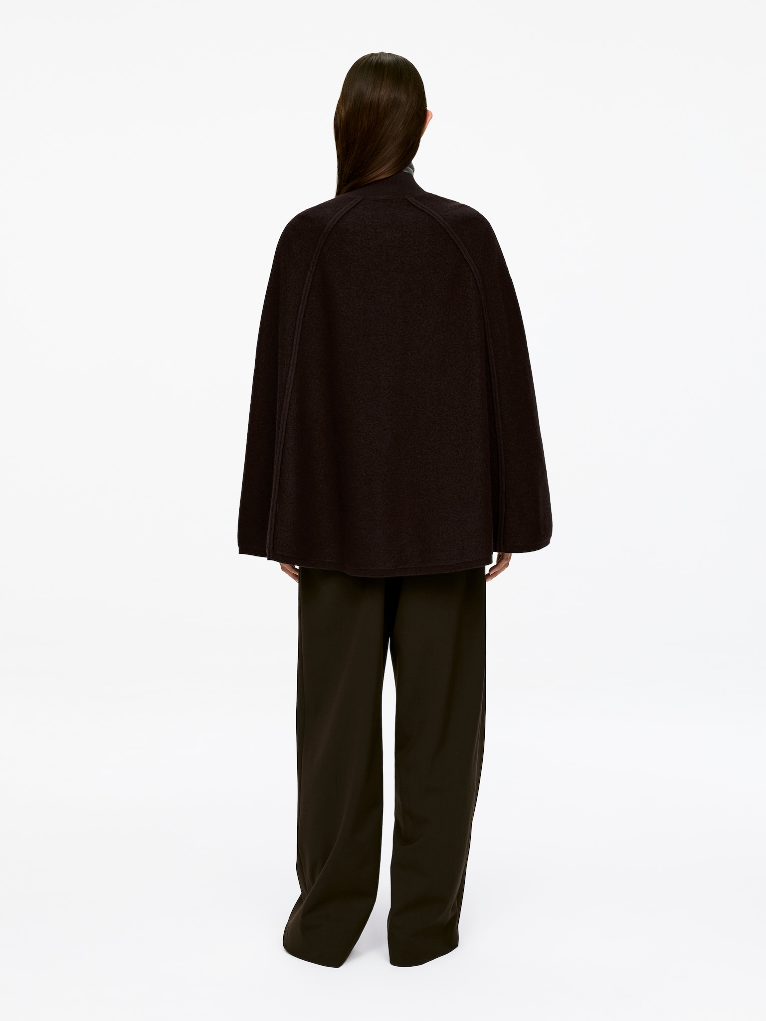 Boiled Wool Cape - Dark Brown - 3