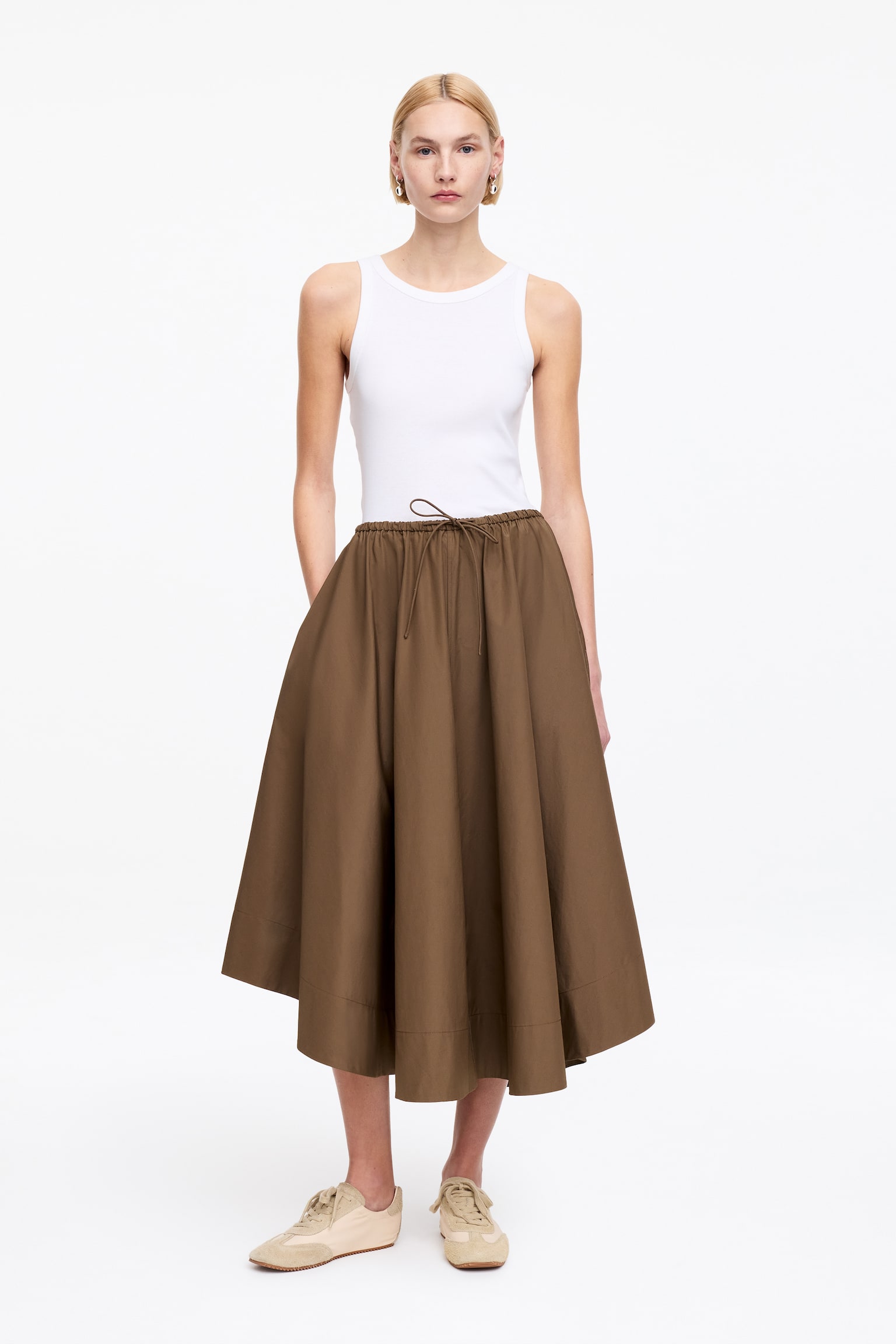 Falda ancha de algodón - Marrón/Negro - 1