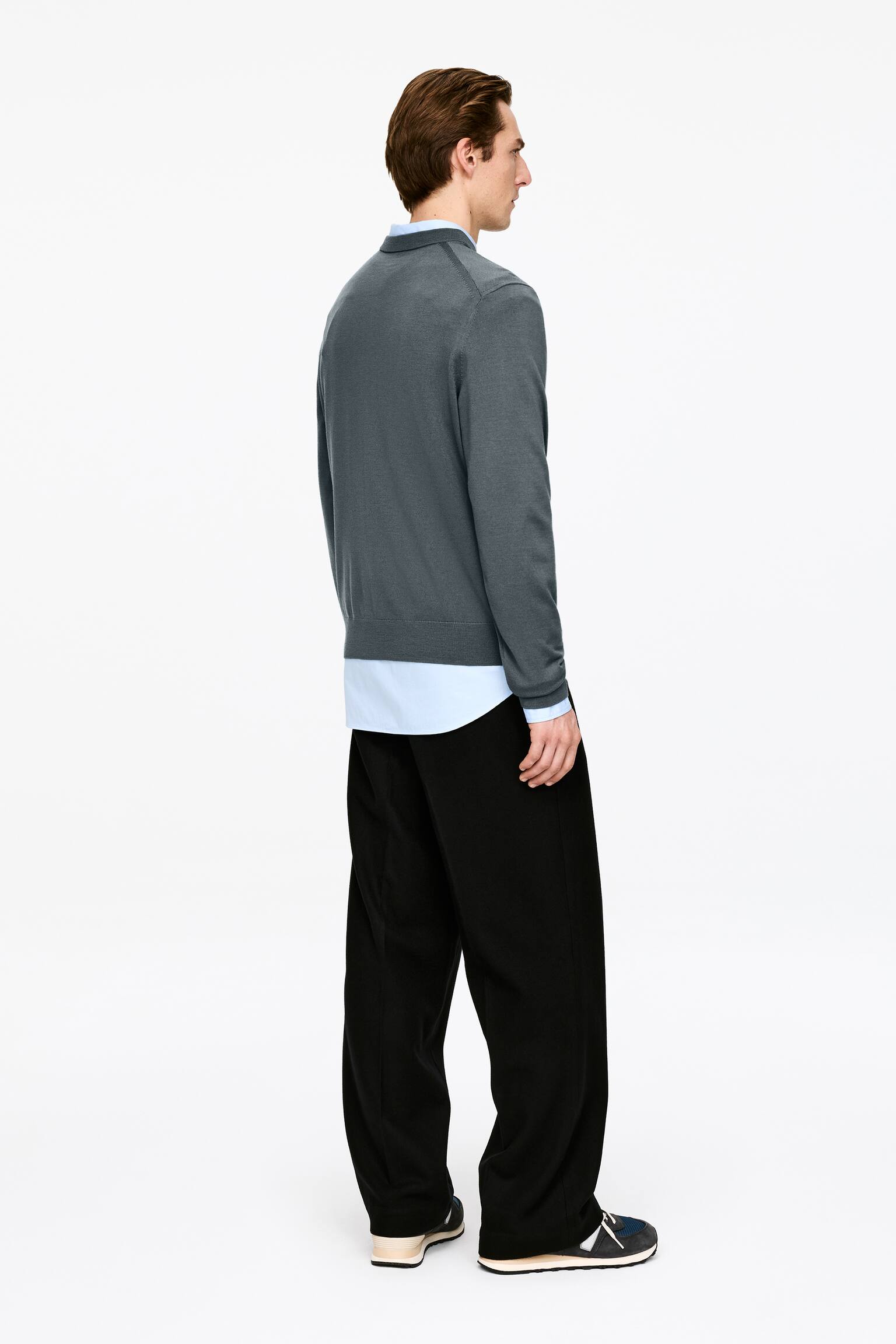 Finstickad tröja i merinoull - Mörkgrå/Mullvadsgrå/Dark Blue/Mörkgrön - 4