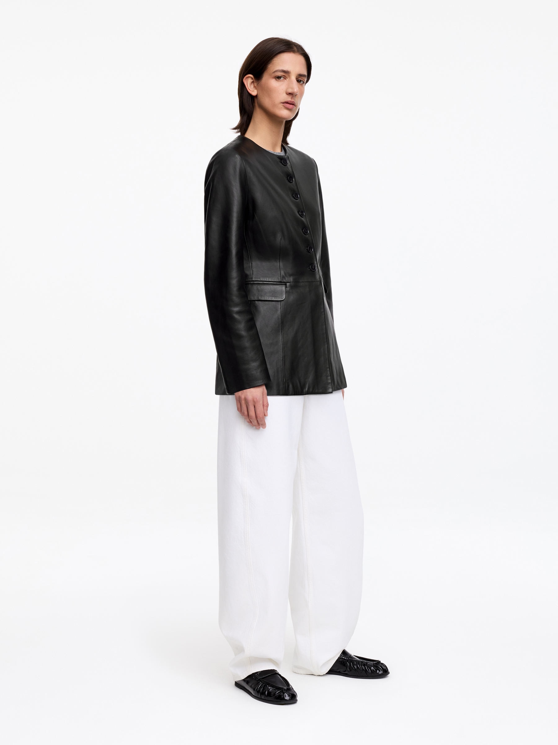 Blazer en cuir sans col - Noir - Slim fit - Femme - StillMedia/Lookbook - 9