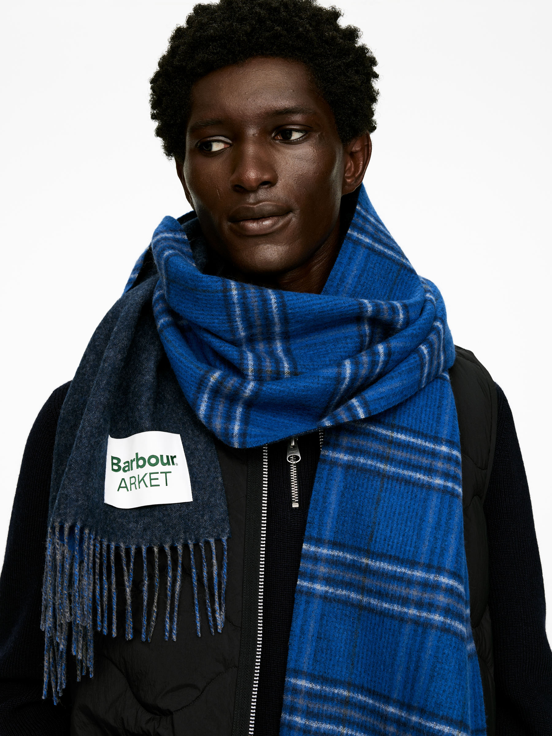 ARKET and Barbour Wool Scarf - Blue/Checkered - Men - StillMedia/Lookbook - 4