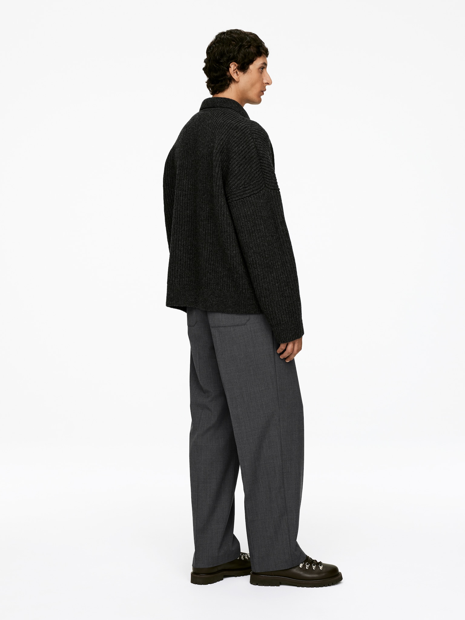 Pantalon en laine à cordon de serrage - gris - 6