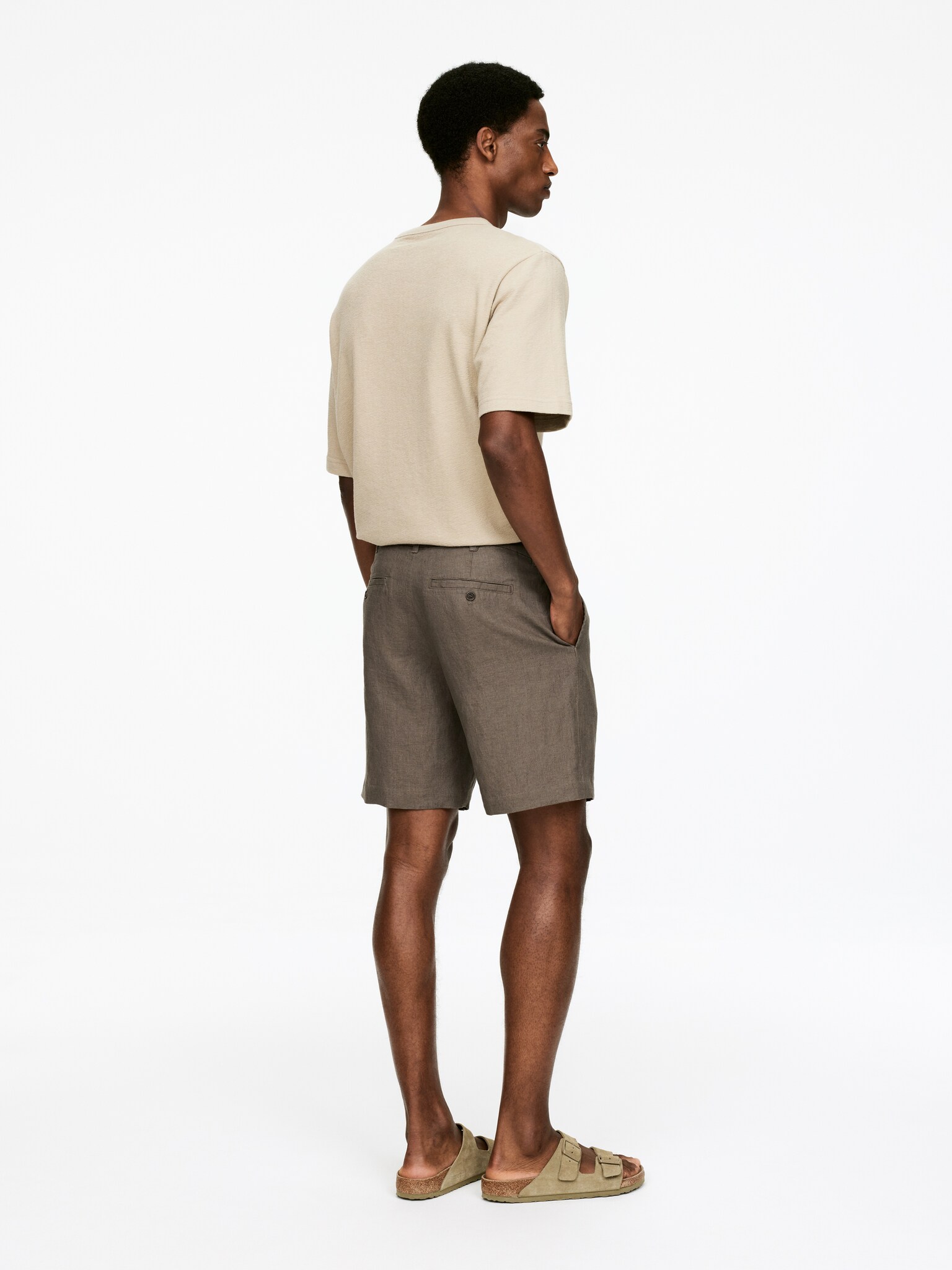 Pantalones cortos de lino - Topo/Negro - 4