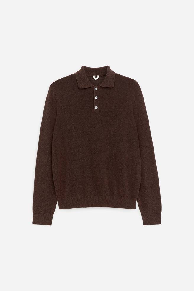 Linen Blend Polo Shirt - Brown Melange - 1