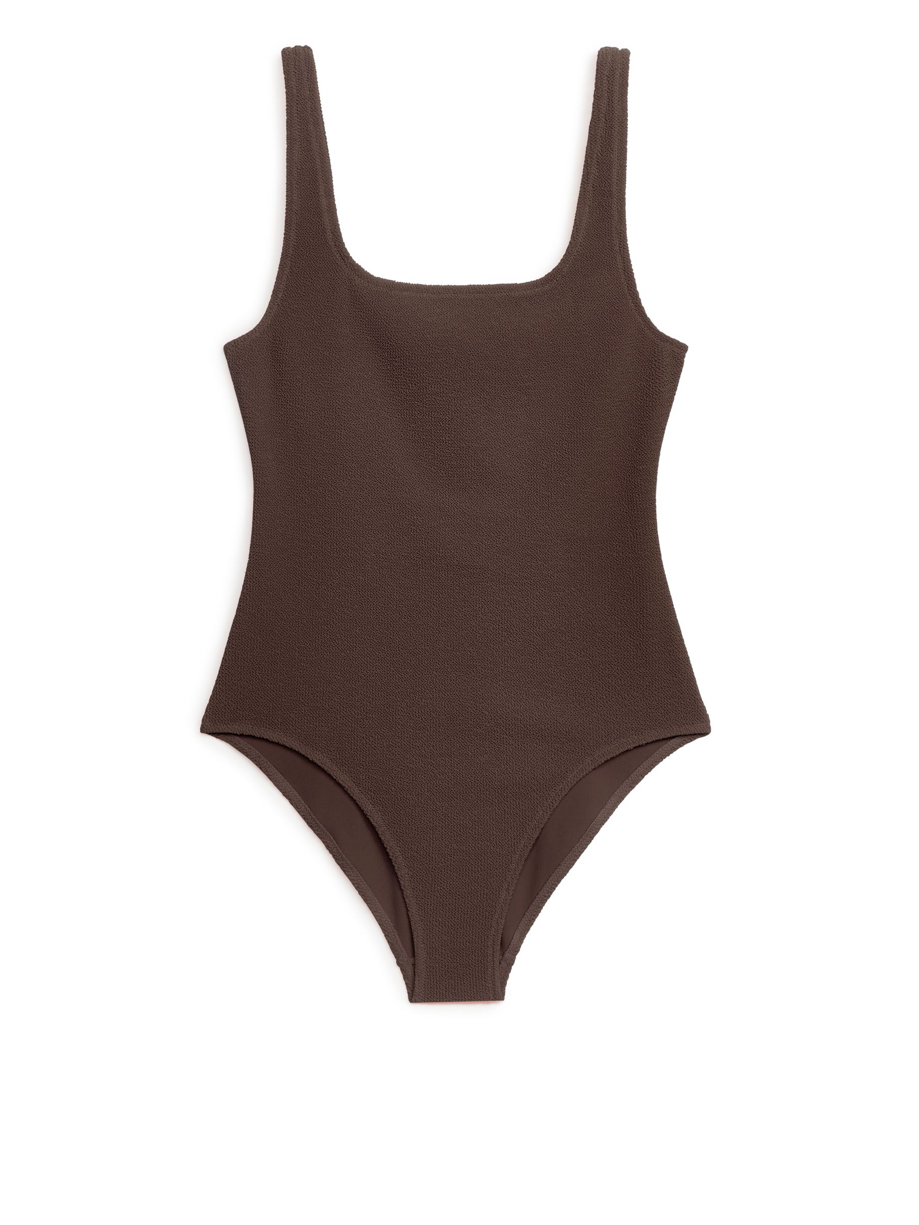 Crinkle Square Neck Swimsuit - Brown - Slim fit - Women - StillMedia/DescriptiveStillLife - 1