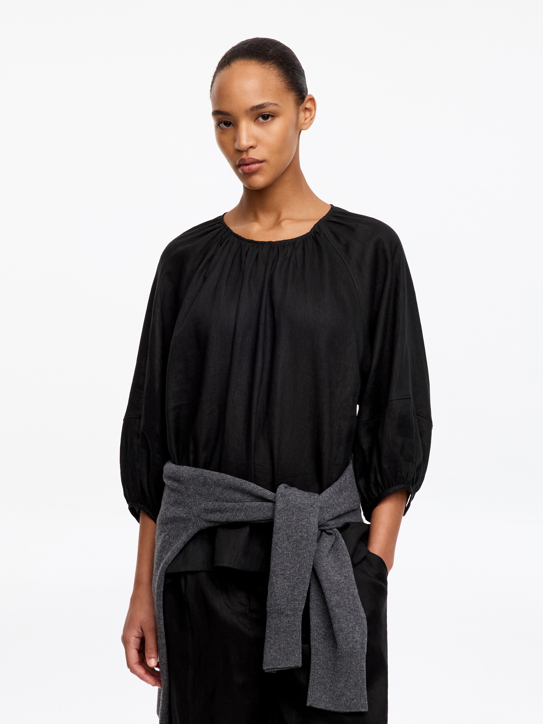 Draperad linneblus-Black-20204