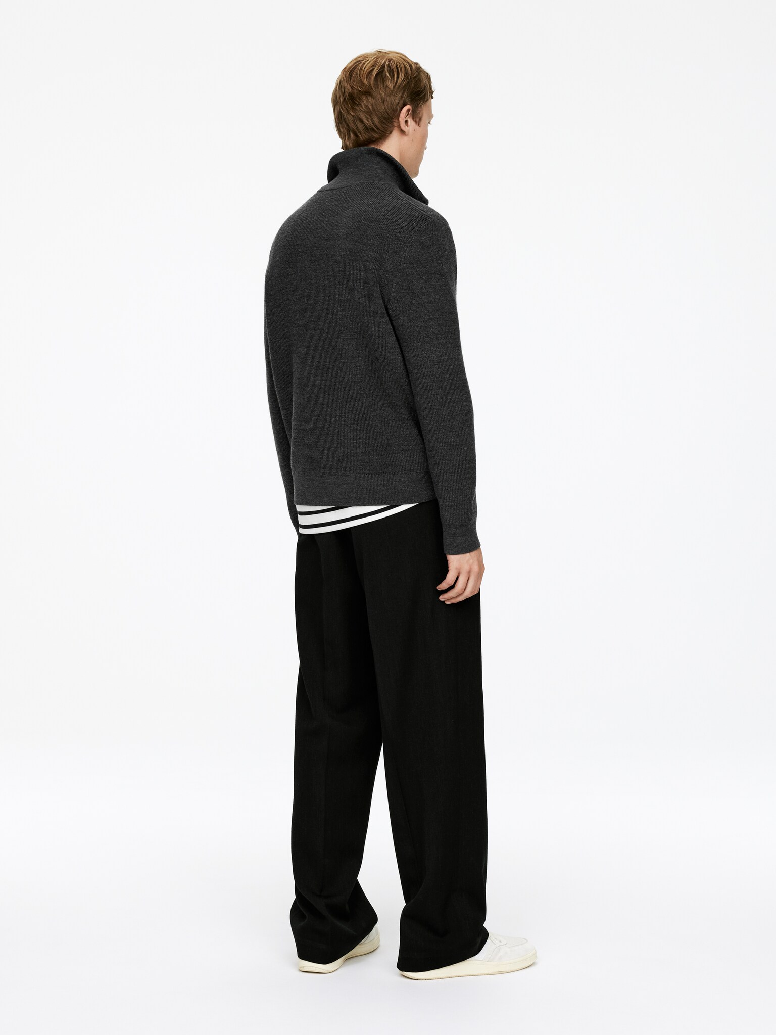 Pull demi-zip en laine et coton - Gris foncé/Bleu foncé - 3