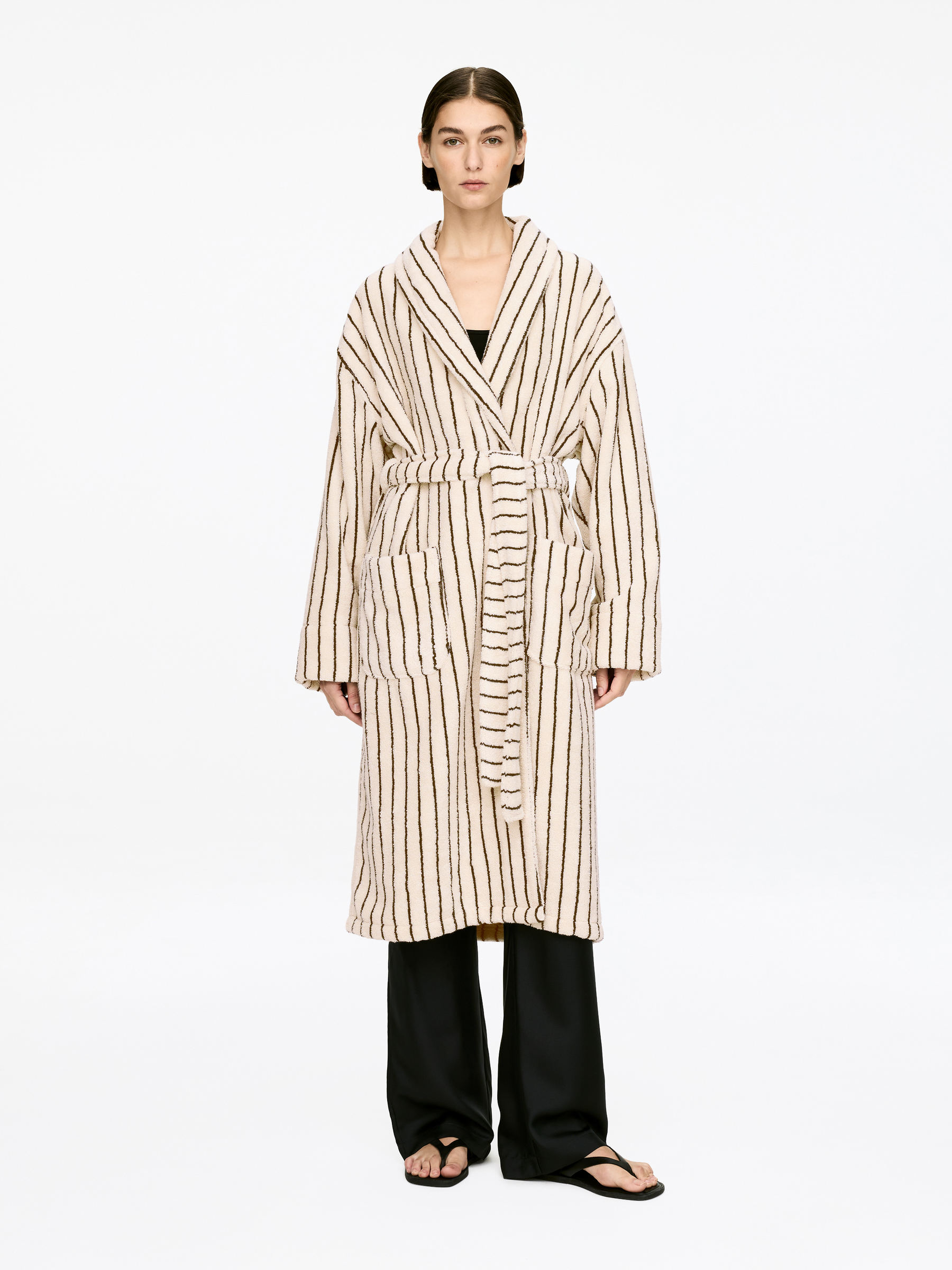 Cotton Terry Bathrobe - Off White/Black - Women - StillMedia/Lookbook - 4