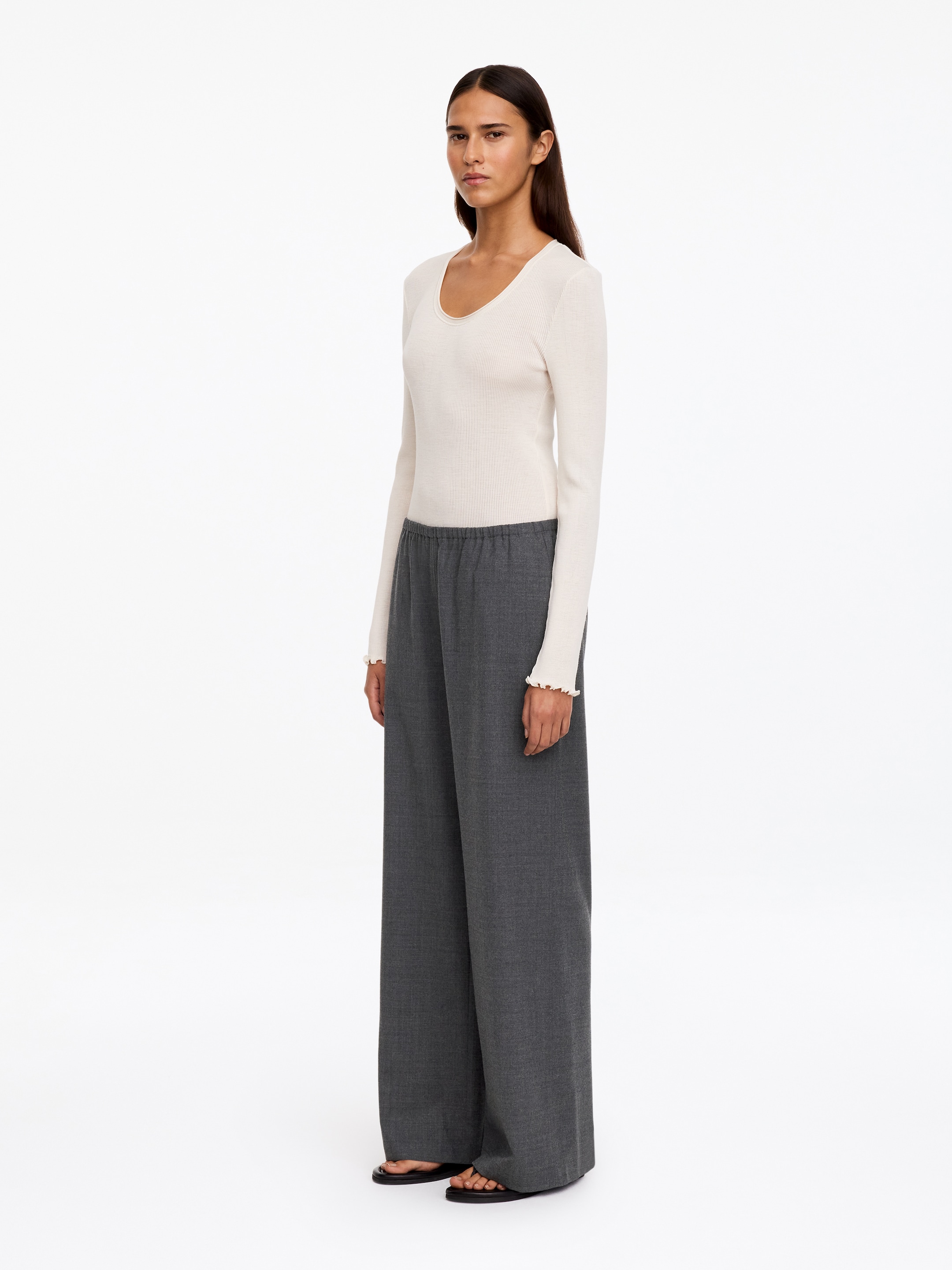 Wool-blend Flannel Trousers - Dark grey melange - Regular fit - women - StillMedia/Lookbook - 2
