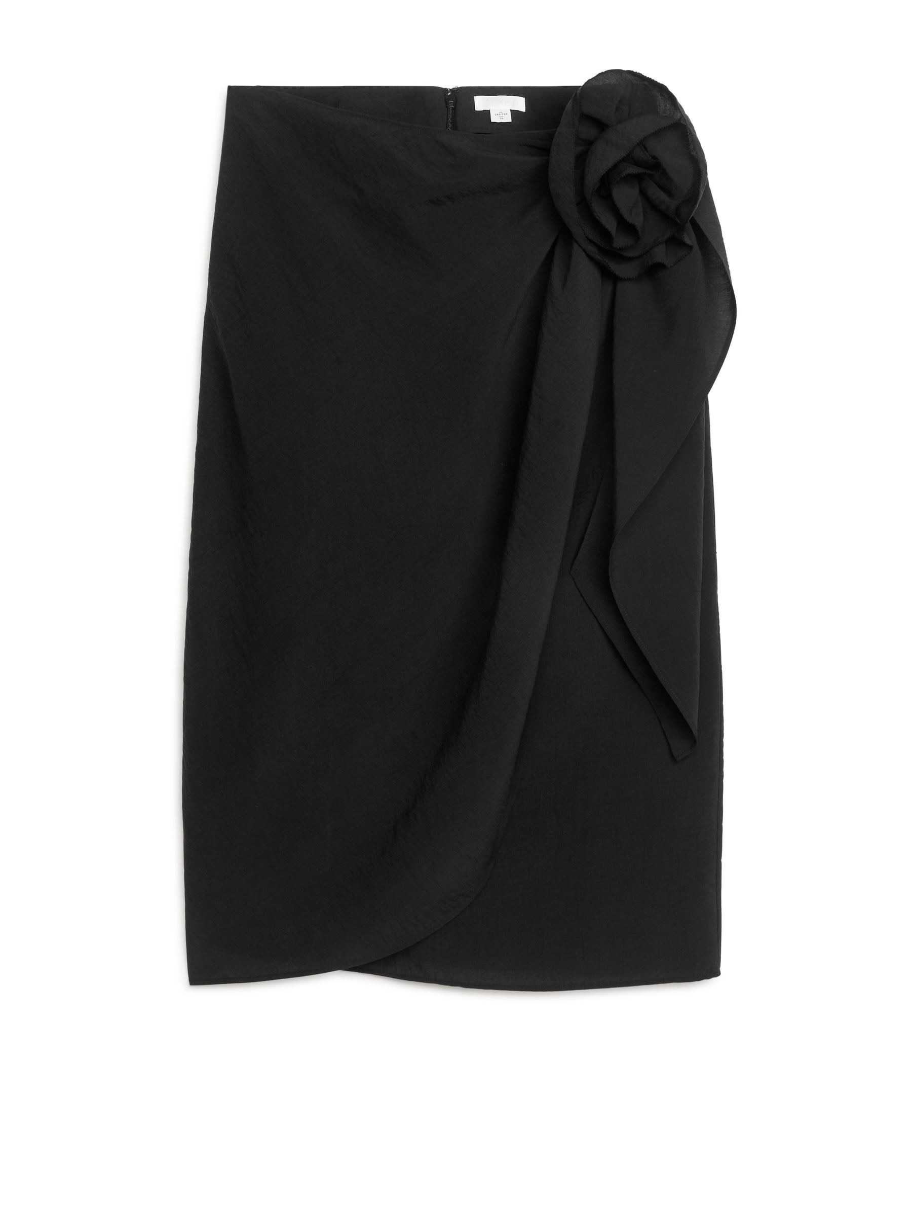 Rose-Detail Wrap Skirt-#272628-5901
