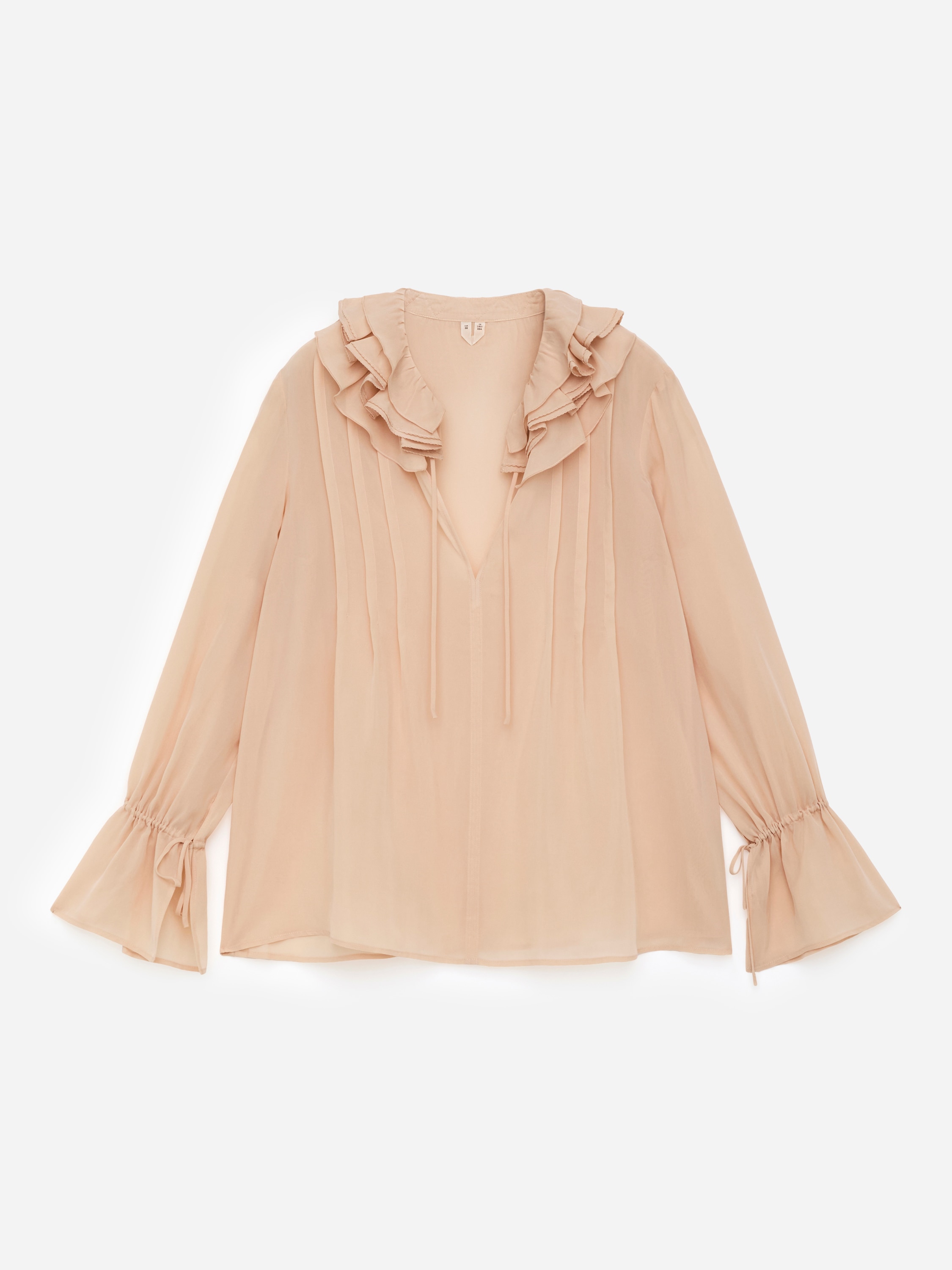 Bluse med flæsekrave - Beige/Sort