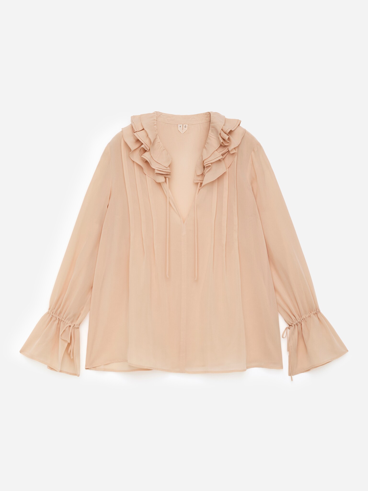 Frill-Collar Blouse - Beige/Black - 2