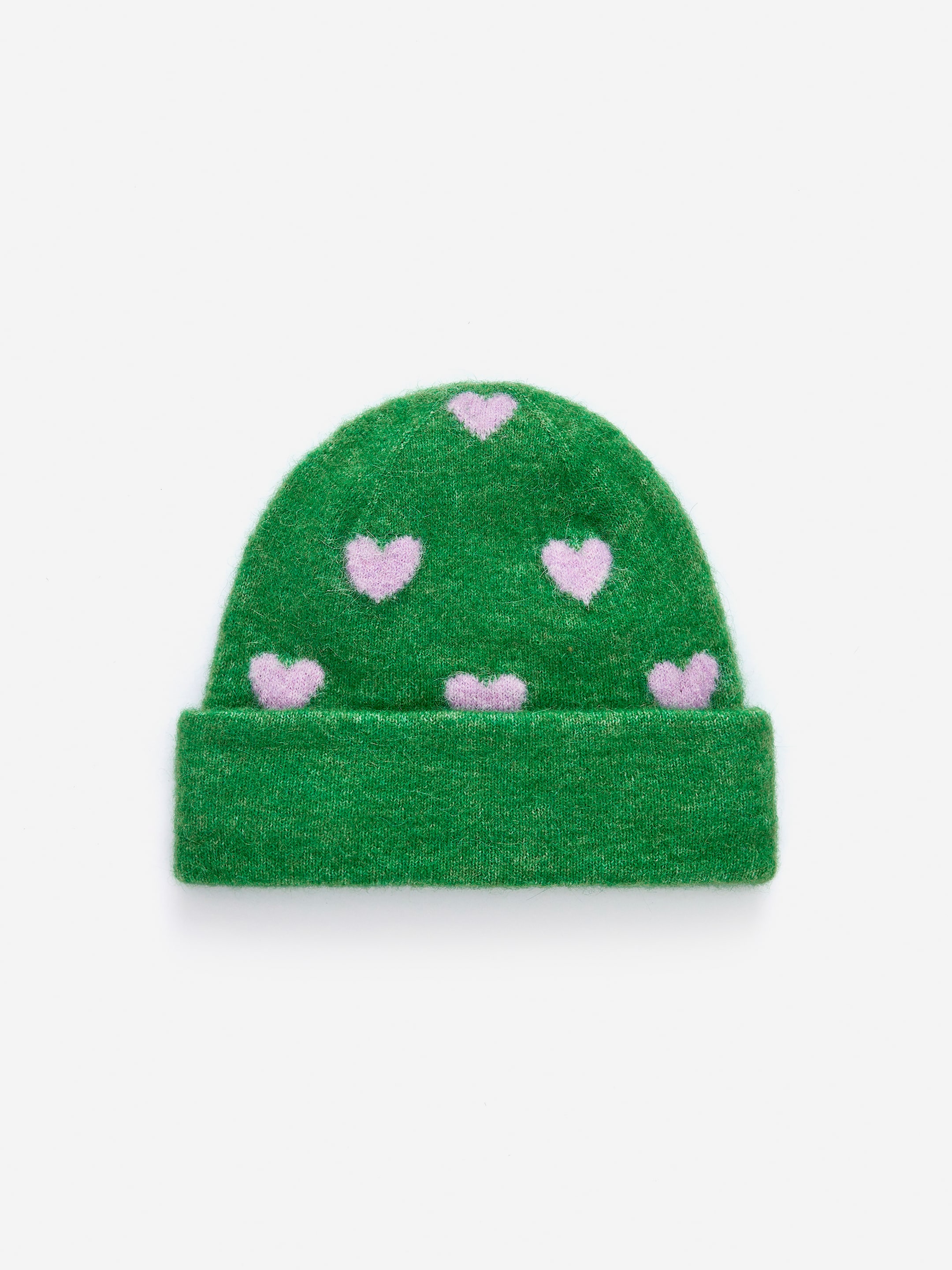 Vis større bilde: Beanie i ullblanding - Grønne/syrin hjerter - BARN | H&M NO 1