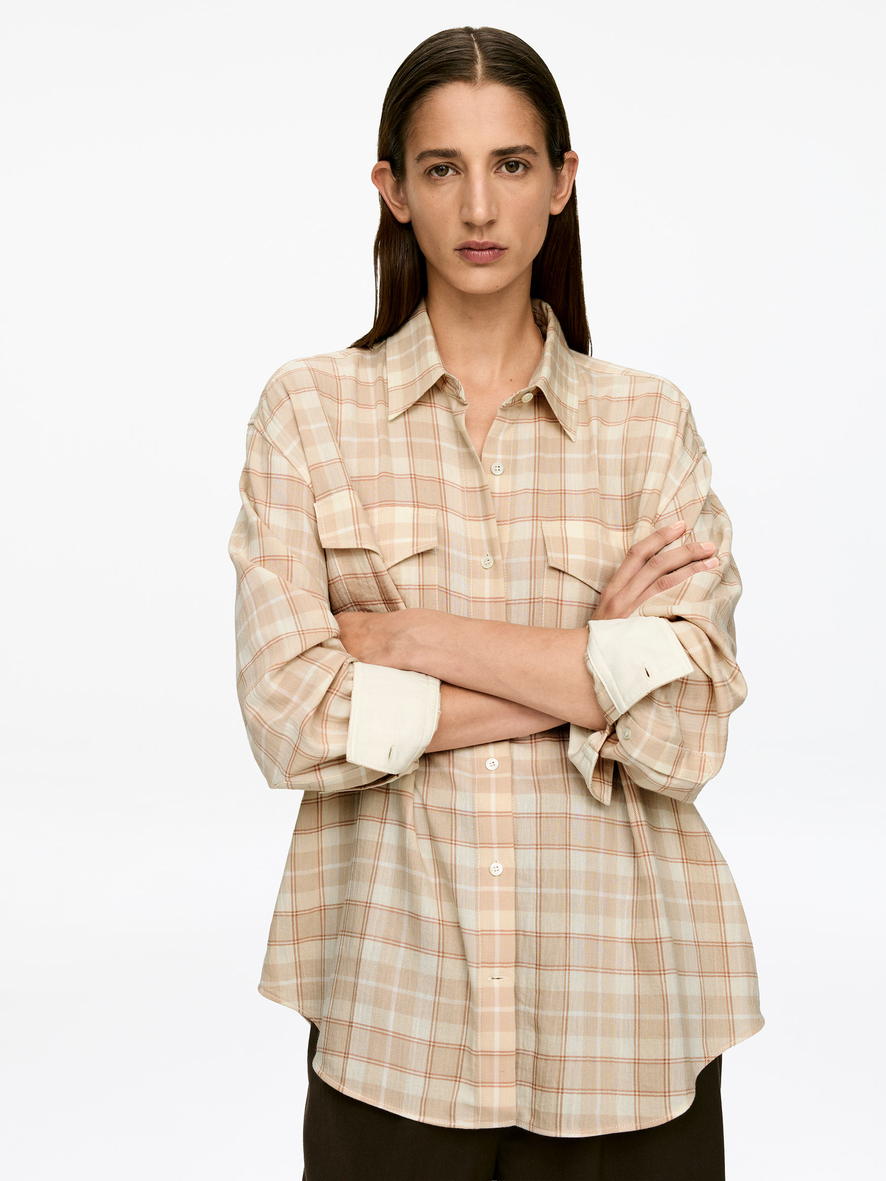 Flannel Shirt - Beige/Checkered - Oversized - Women - StillMedia/Lookbook - 6