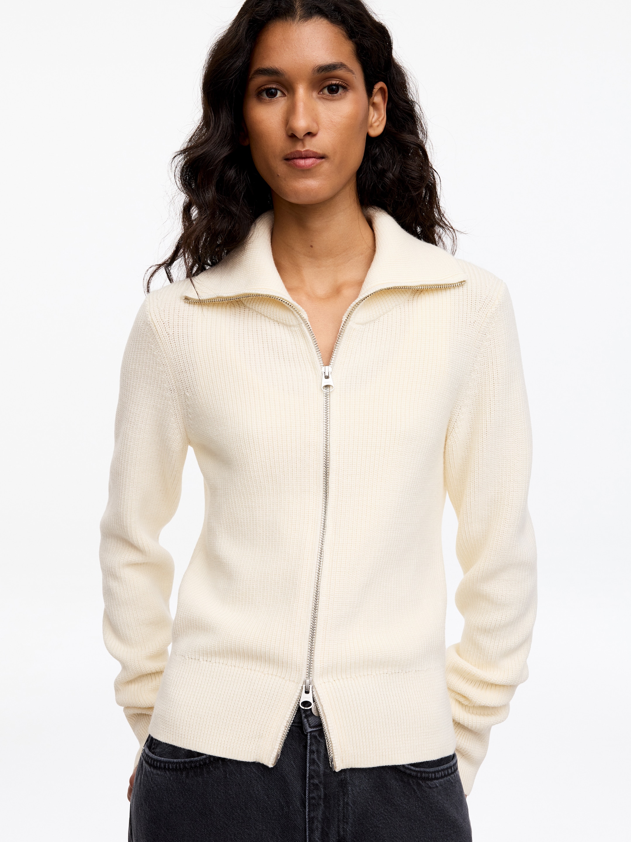 Wool-Cotton Zip Cardigan - Off White - Regular fit - Women - StillMedia/Lookbook - 8