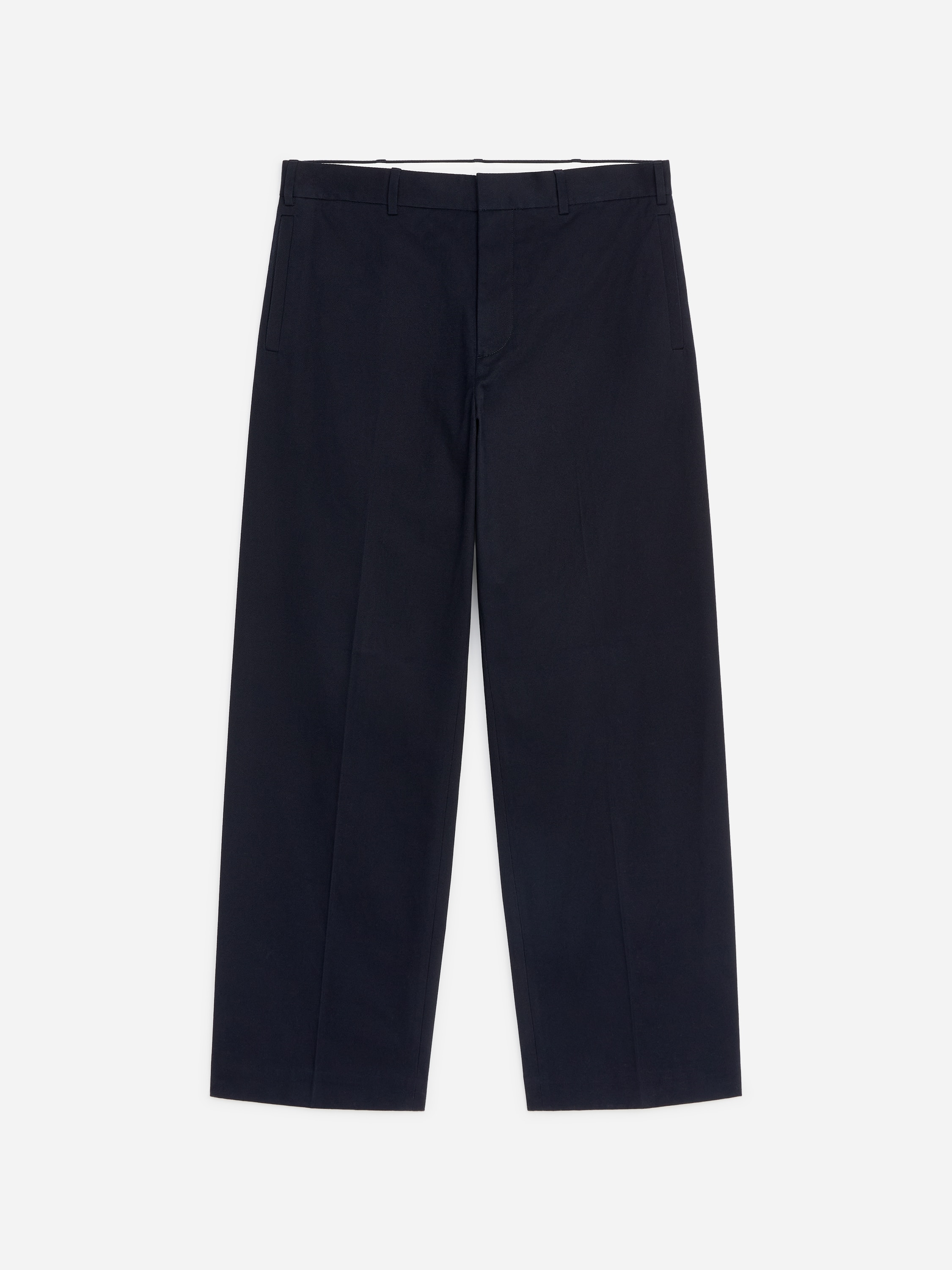 Ruimvallende broek van katoenen keperstof - Donkerblauw/Gebroken wit