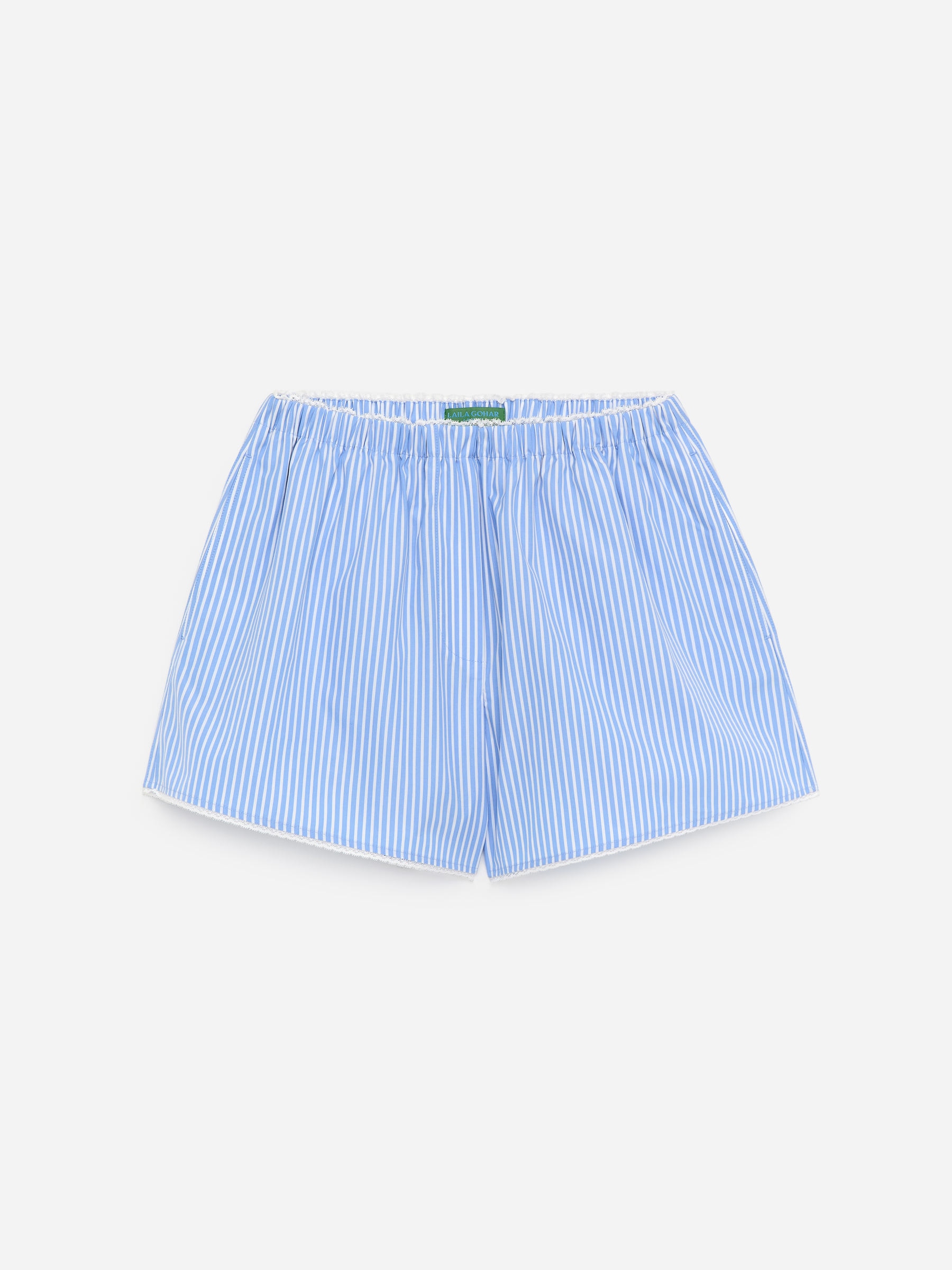 ARKET and Laila Gohar Lace-Trim Shorts - Blue/White - Loose fit - Women - StillMedia/DescriptiveStillLife - 1