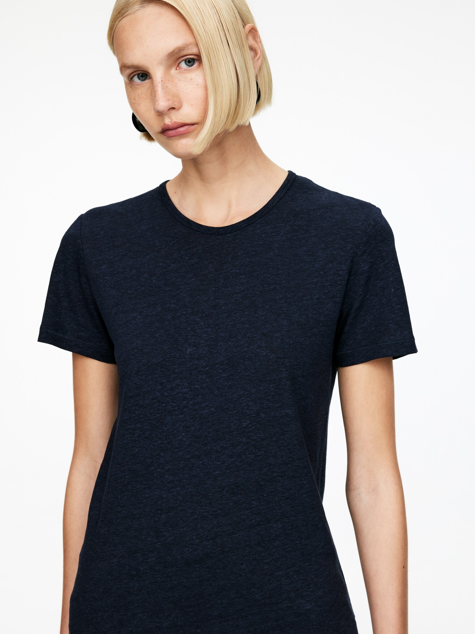 Linen-Blend T-Shirt - Dark Blue/White - 5